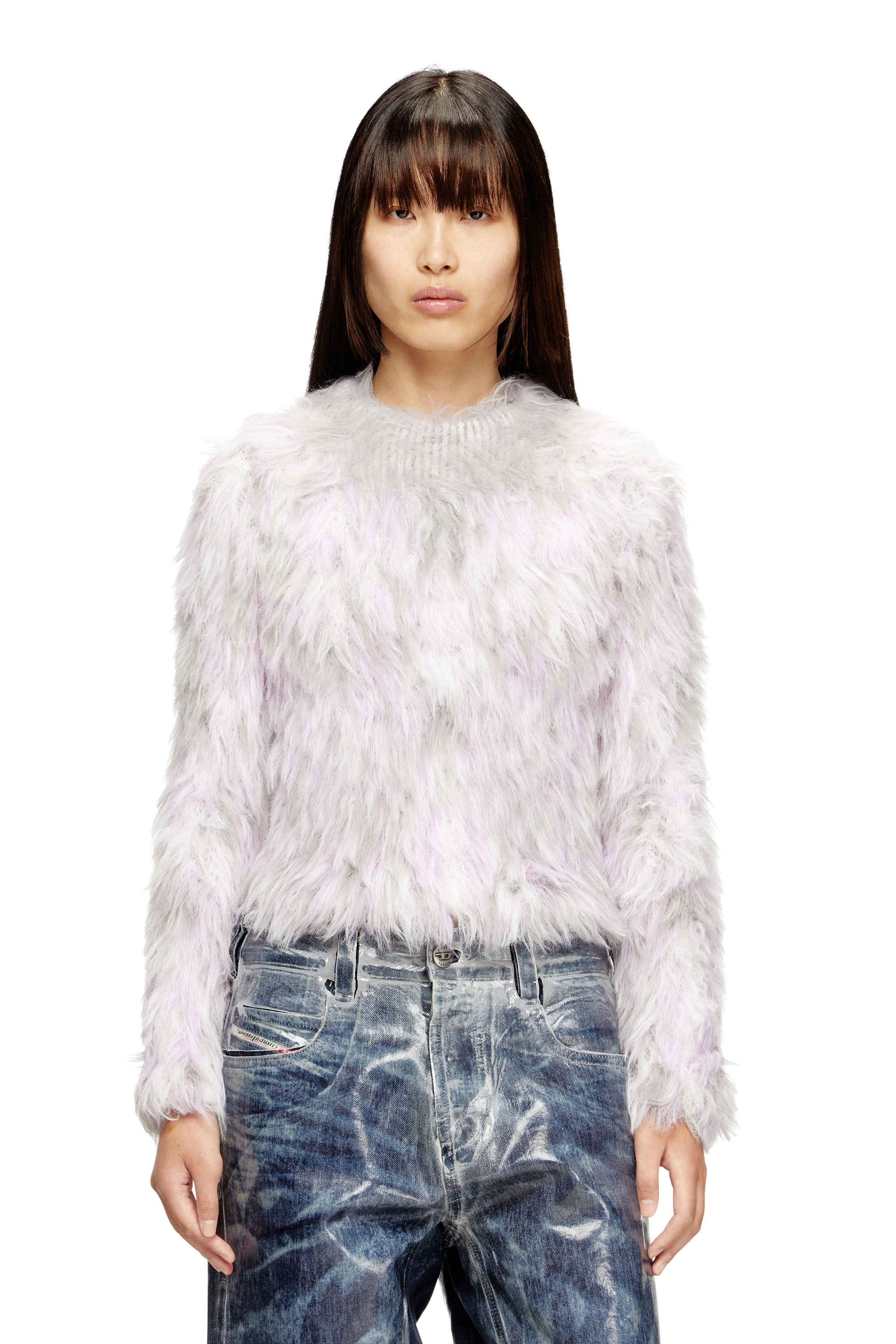 Diesel - M-ANNIKA, Damen Flauschiger Jacquard-Strickpullover in Violett/Grau - 1