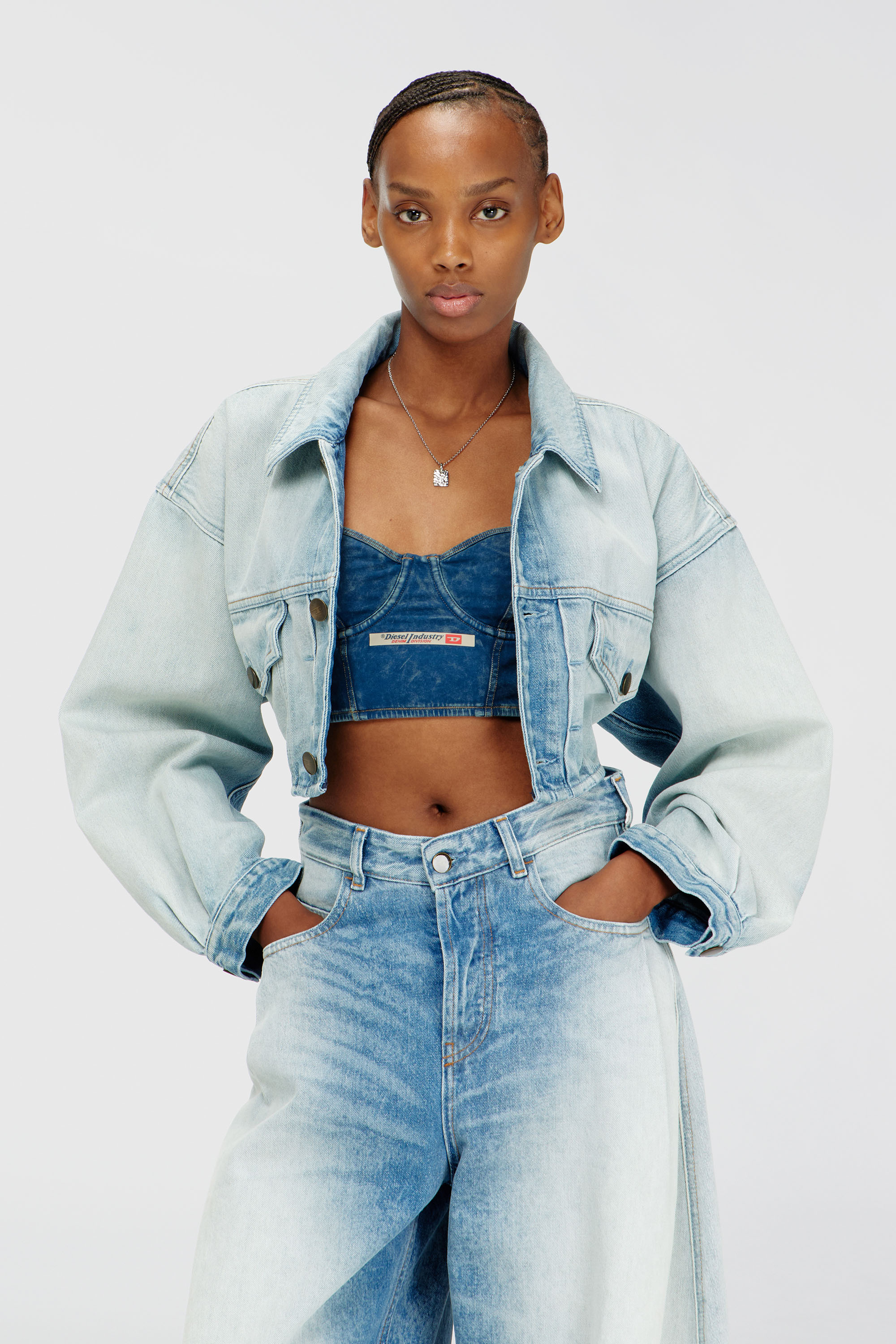 Diesel - SHEILA-DNM, Damen Bustier-Top aus Baumwolle mit Denim-Effekt in Blau - 4