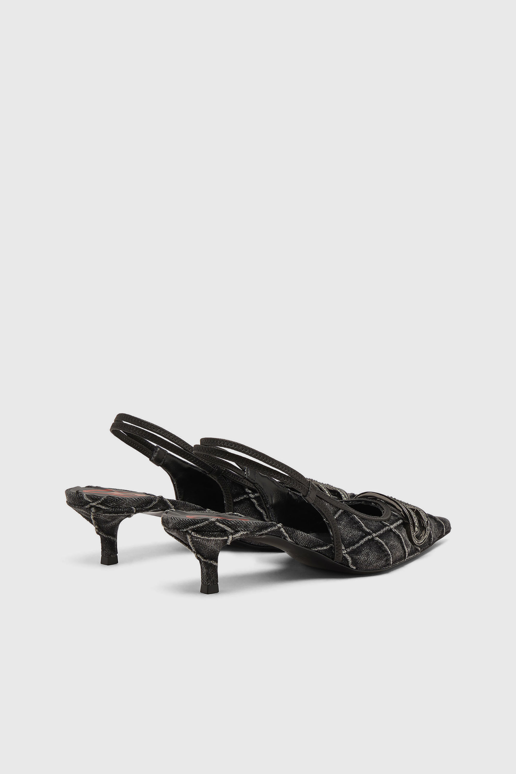 Diesel - D-VENUS SB 40, Damen D-Venus-Crystal-Logo Stepp-Denim-Slingback-Pumps in Schwarz - 3