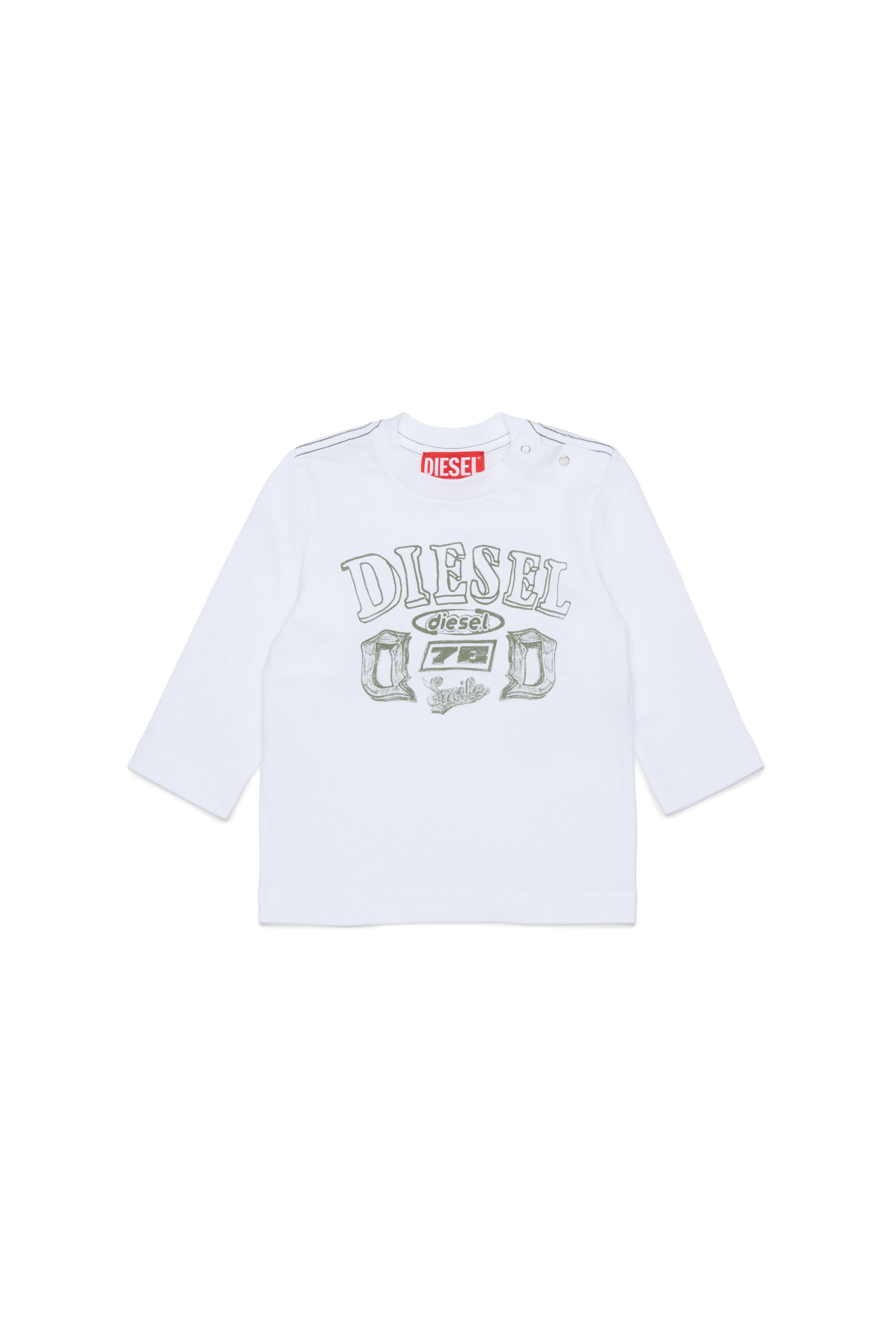Diesel - TBANB, Herren Langarm-T-Shirt mit Logo-Print in Wei&szlig; - 1