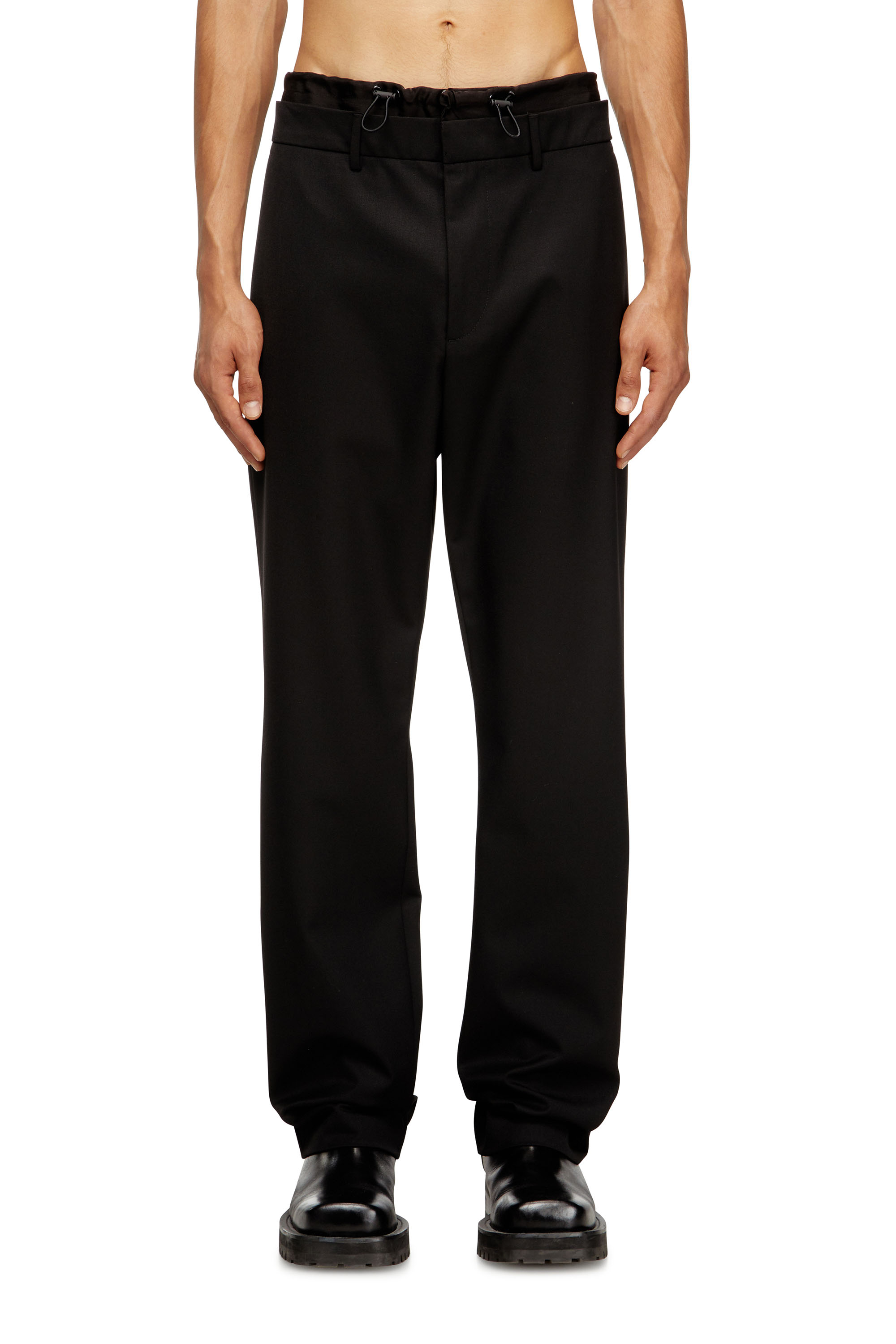 Diesel - P-OWERS, Man's Wool blend pants with elastic waistband in Black - 1
