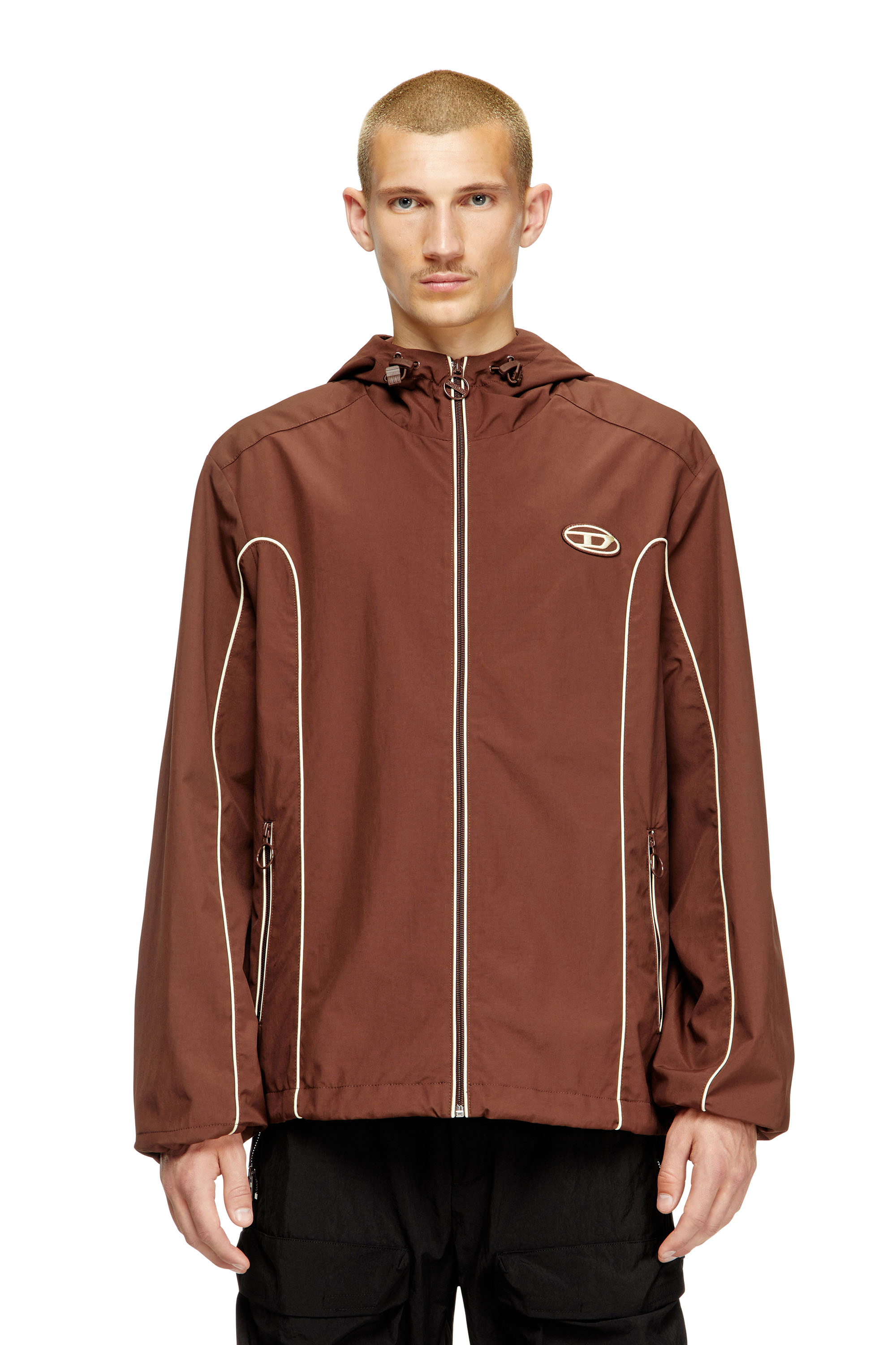 Diesel - J-HIVES, Herren Windjacke mit Kontrastpaspelierung in Braun - 1
