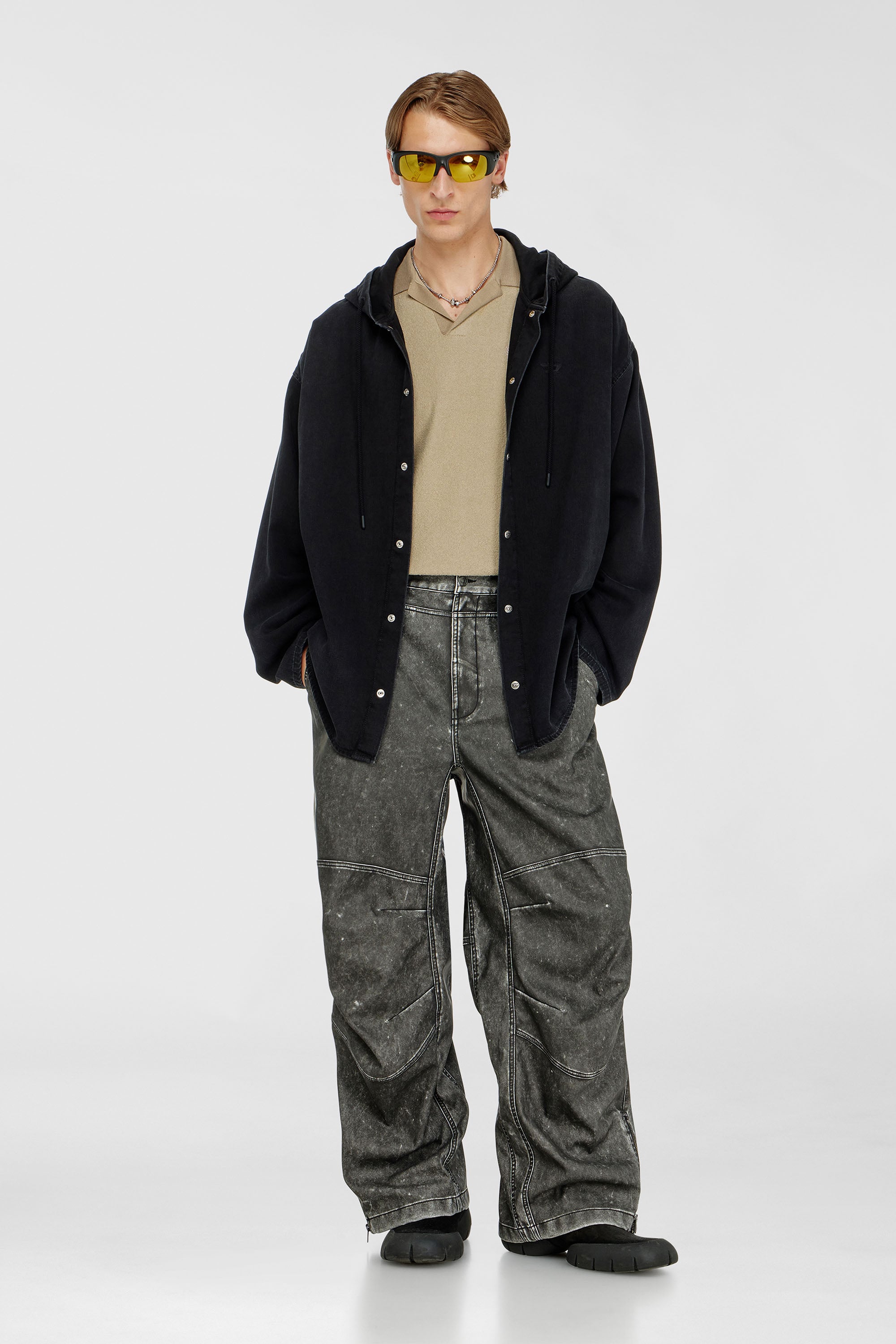 Diesel - P-DELLY-NJCJ, Herren Hose aus Material mit distressed-Effekt in Dunkelgrau - 1