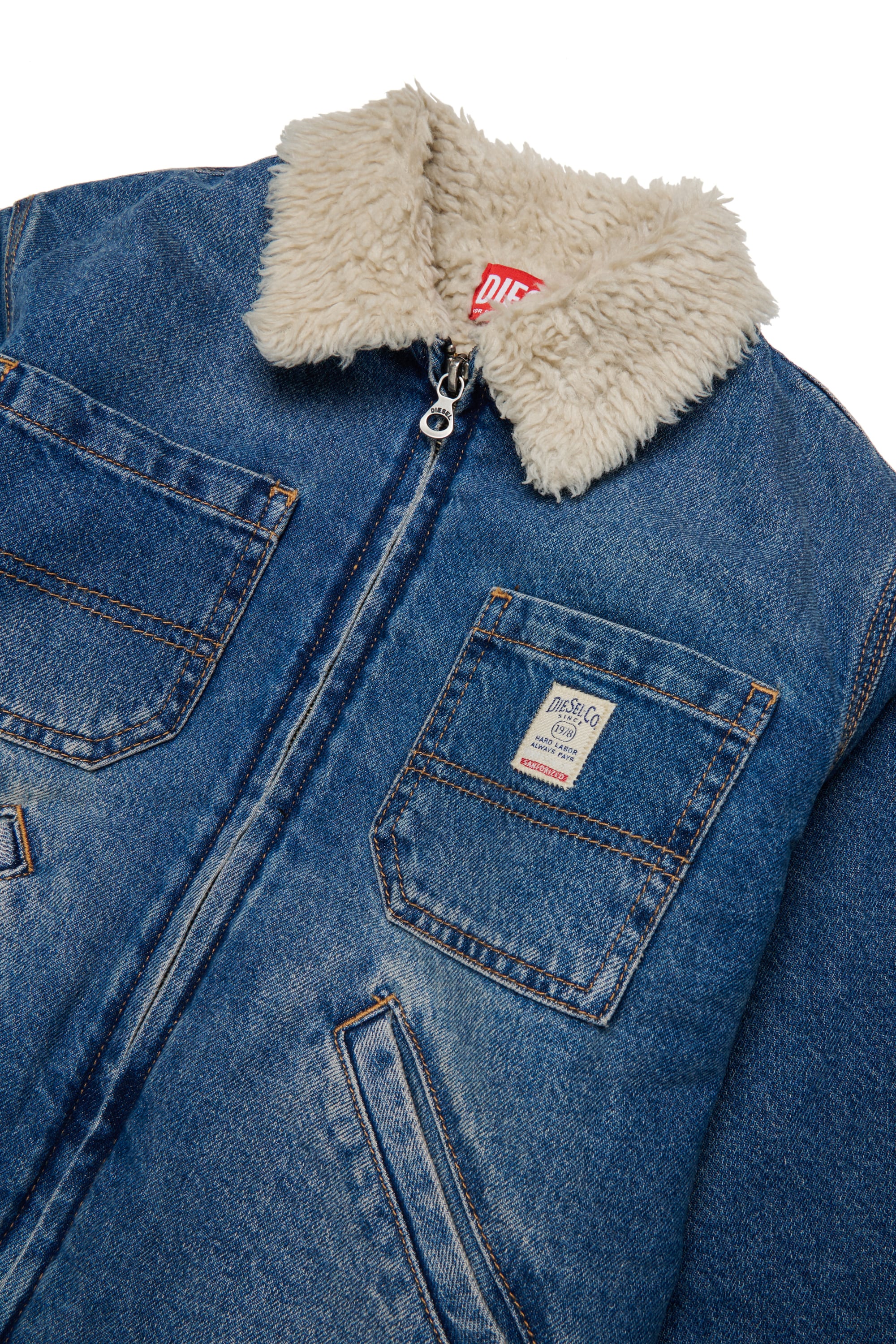 Diesel - JOMOX-FUR, Herren Denimjacke mit Teddyfleece-Kragen in Mittelblau - 3