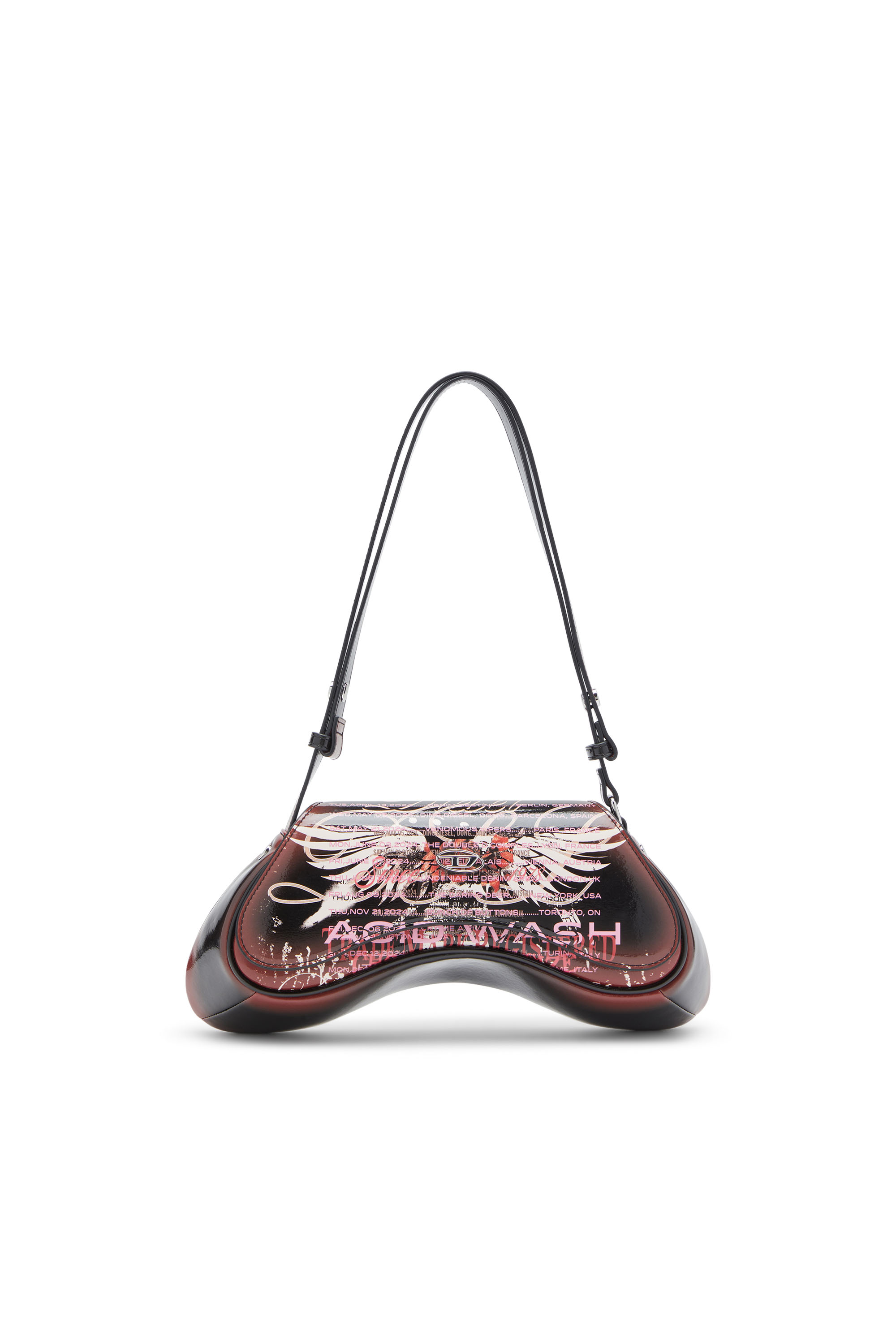 Diesel - PLAY CROSSBODY, Damen Play-Schultertasche mit glänzendem PU-Print in Schwarz/Braun - 1