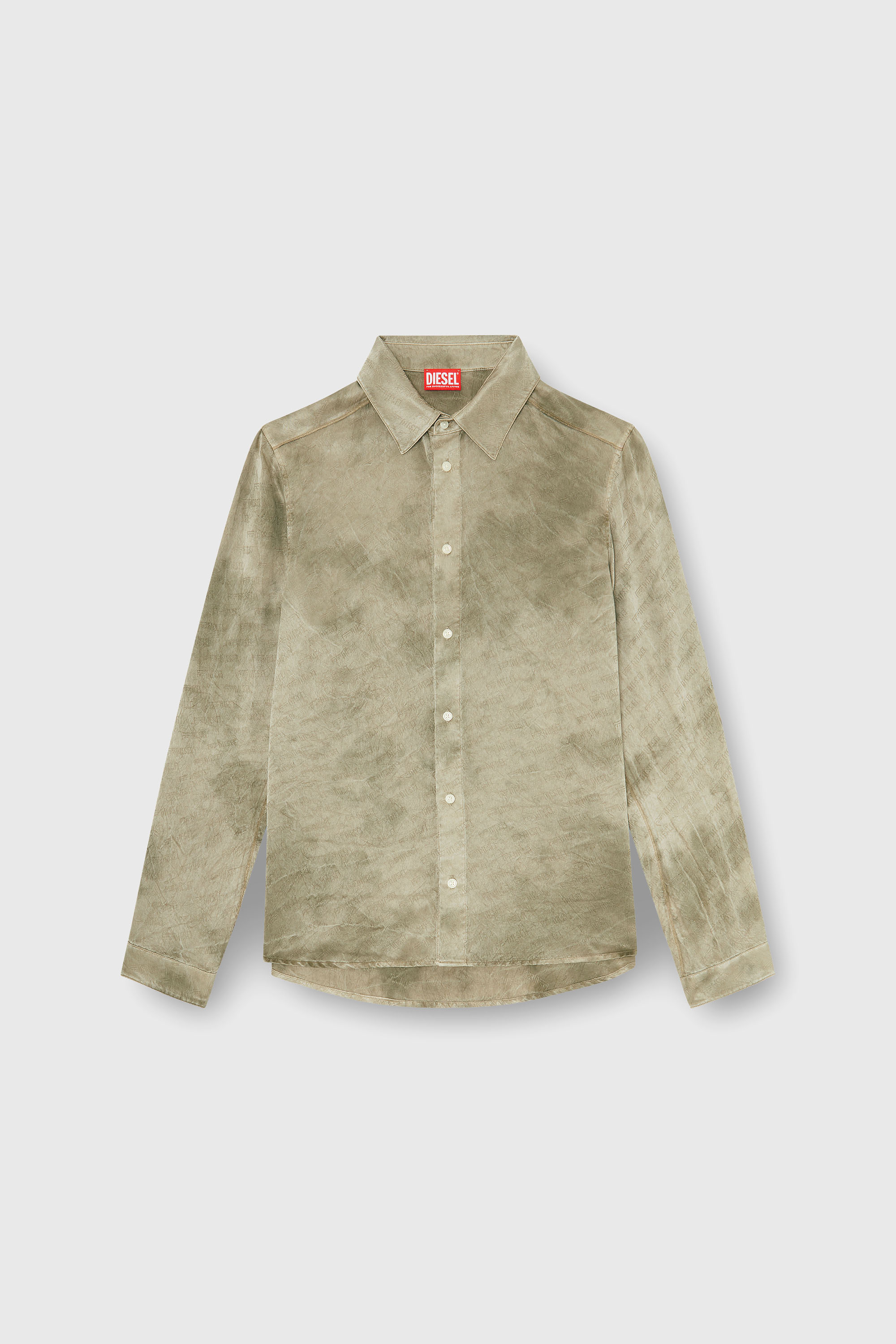 Diesel - S-KISSY-HNBW, Herren Shirt aus logo-jacquard-crinkled satin in Hellbraun - 2