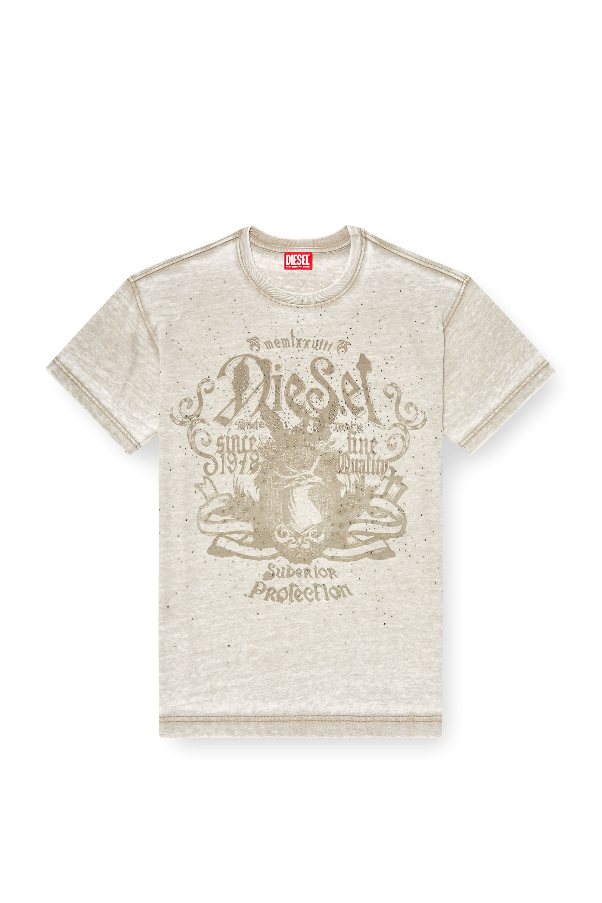 Diesel - T-NORM-AA8, Herren Jersey-T-Shirt mit burnout wash und Nieten in Beige - 3