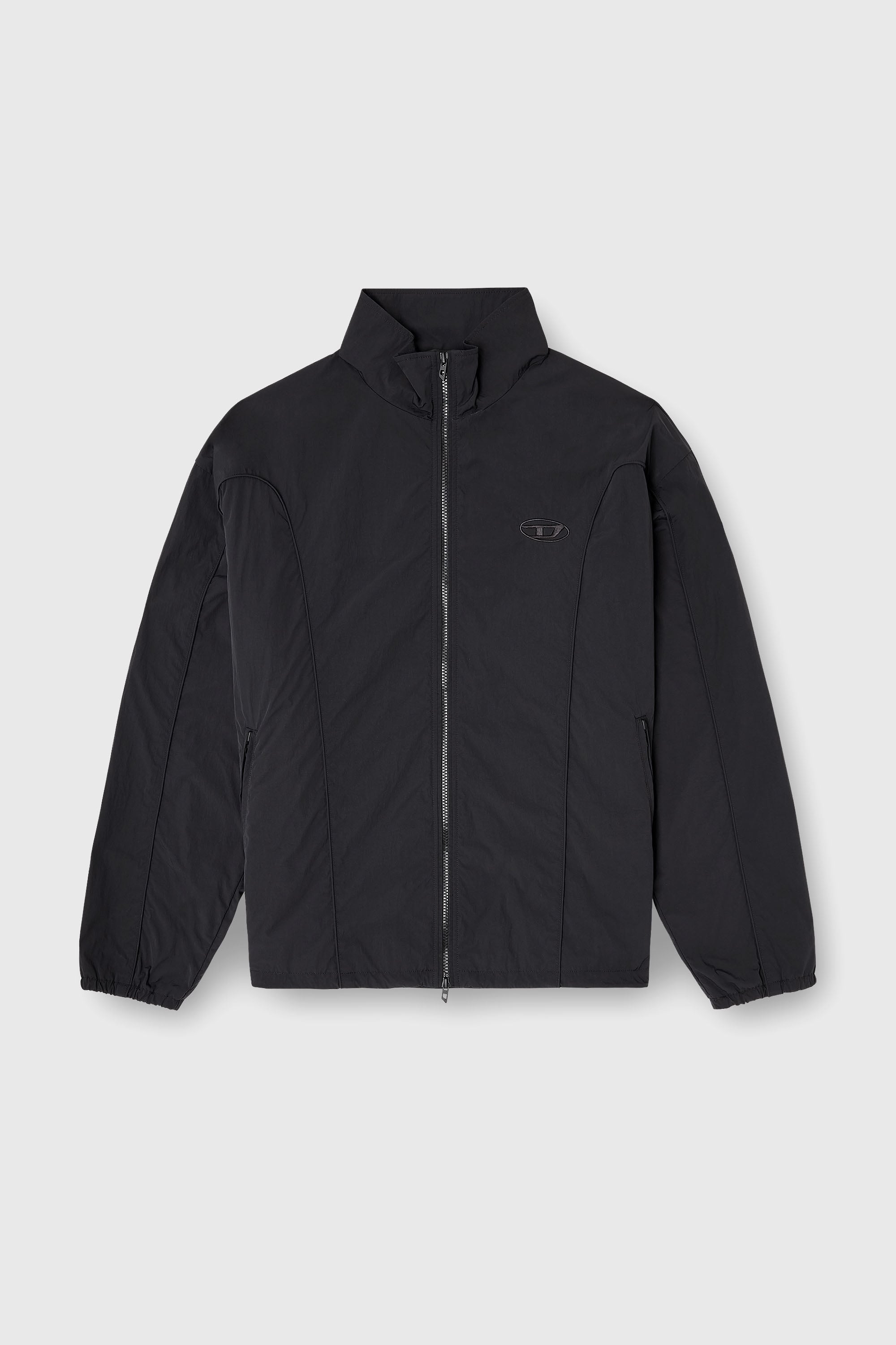 Diesel - J-FIVE-WRD-AKAD, Herren Jacke aus geknittertem Nylon mit Paspeln in Schwarz - 2