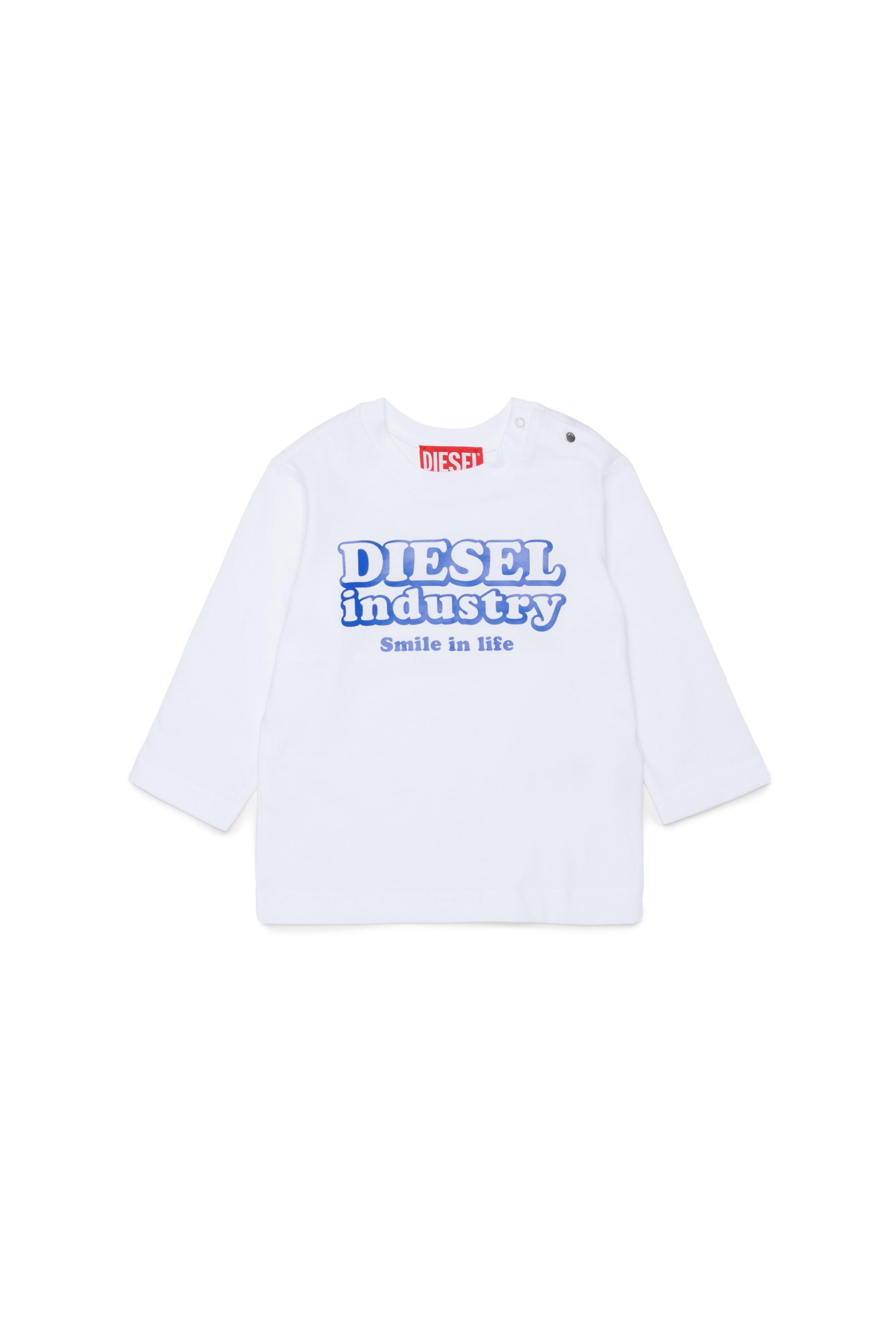 Diesel - TLODIMB, Herren Langarm-T-Shirt mit Diesel Industry Print in Wei&szlig; - 1