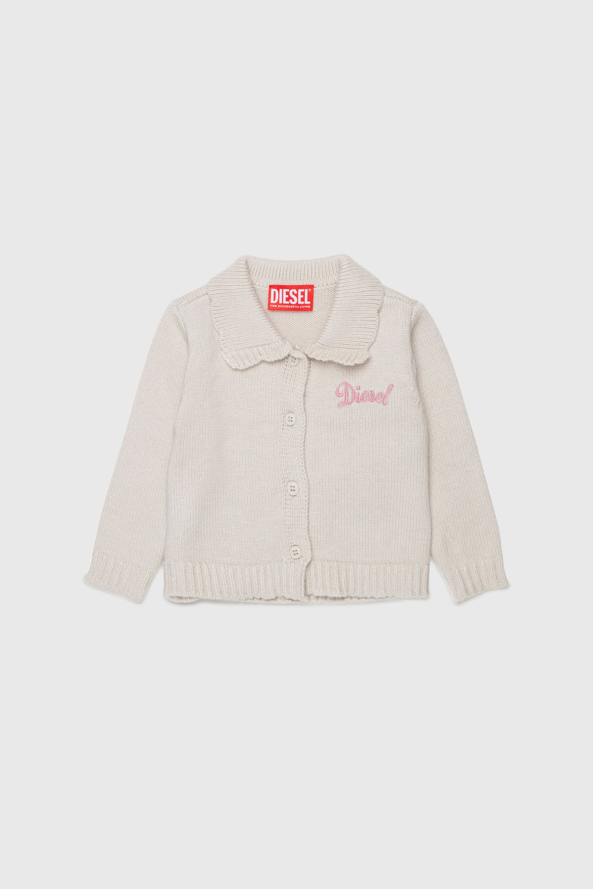 Diesel - KSCALOB, Woman's Cashmere-enriched cardigan with scalloped collar in White - 1