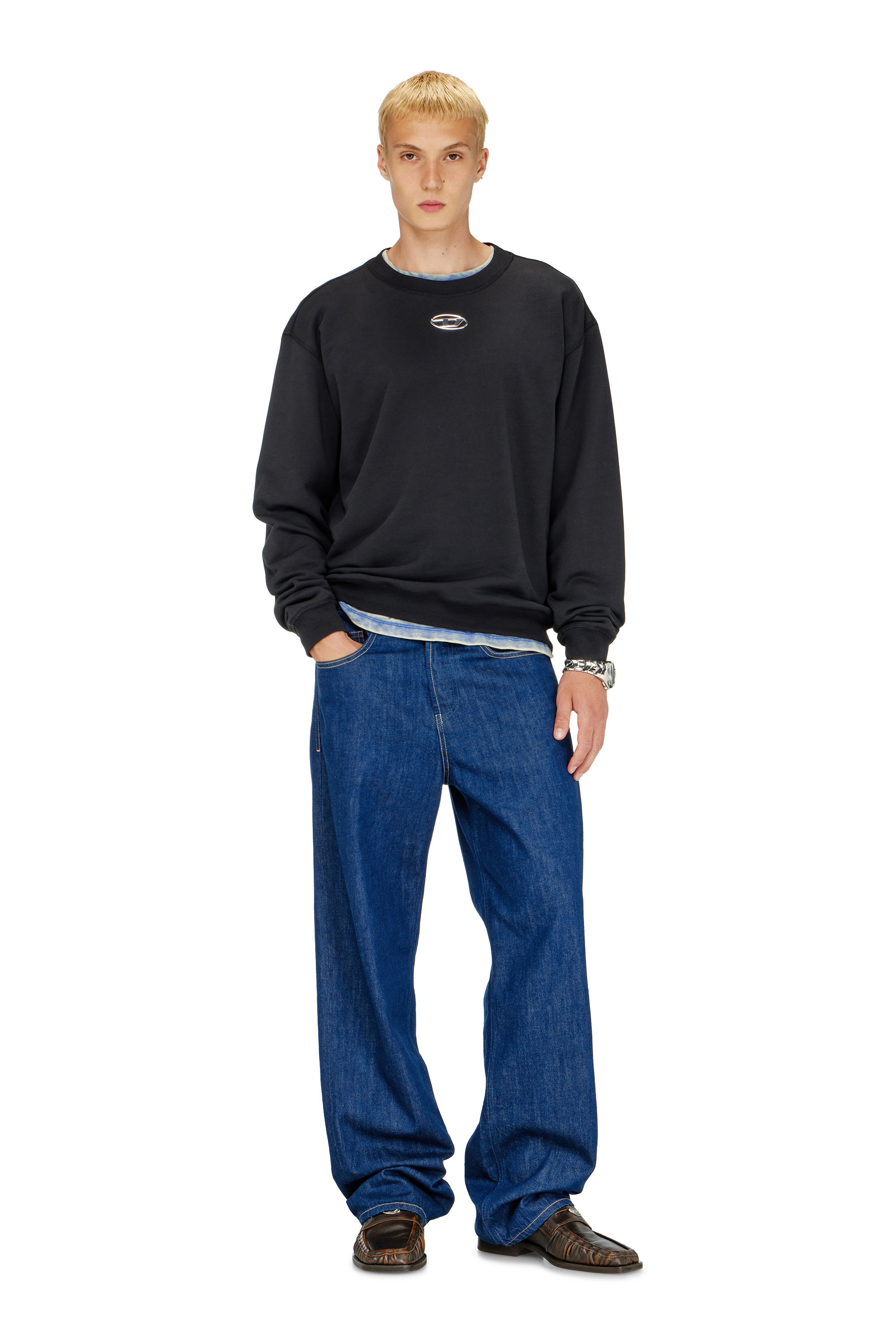 Diesel - S-NORM-IOD, Herren Normaler Hoodie mit metallischem Oval D in Schwarz - 1