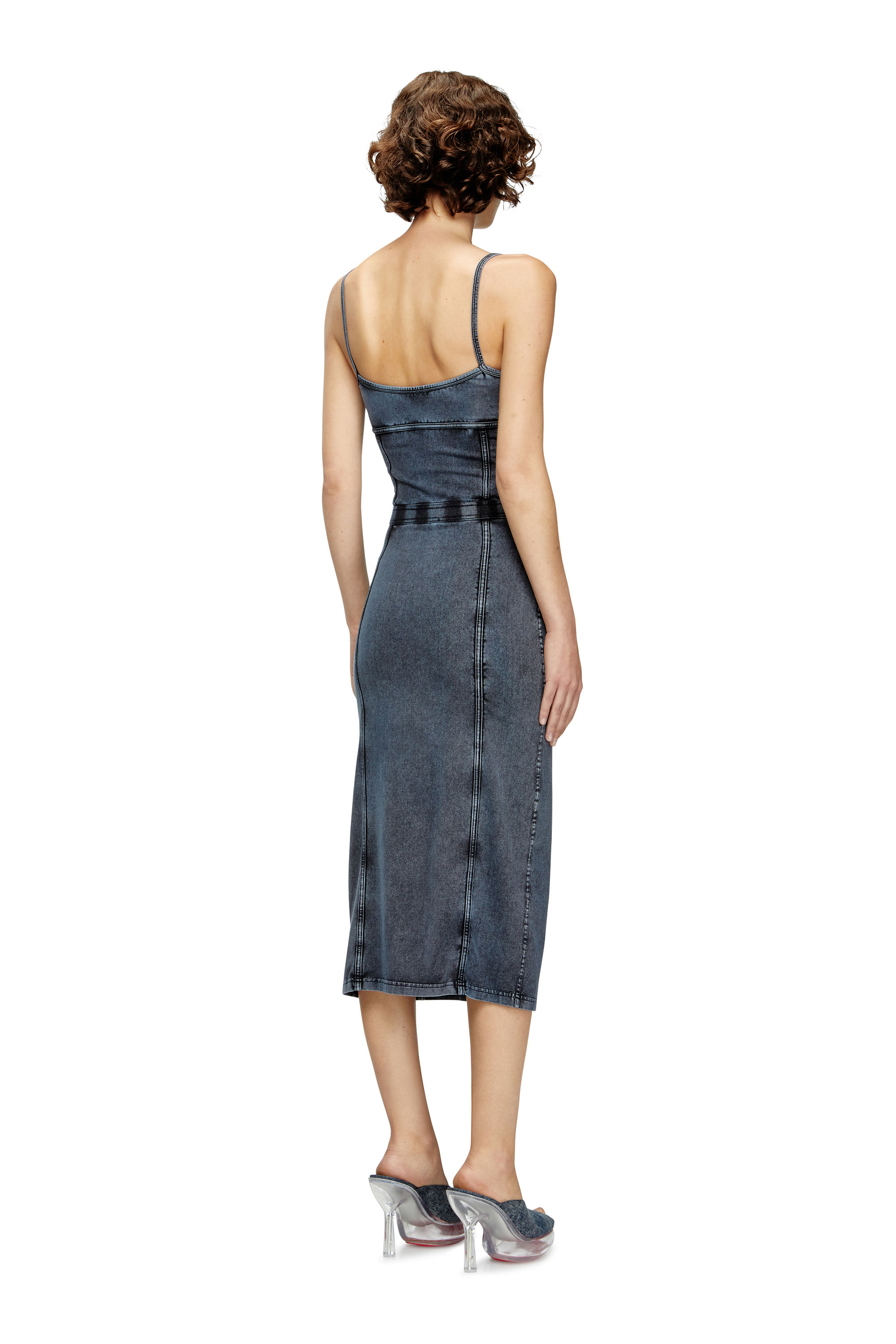 Diesel - D-ONY, Damen Midi-Kleid aus Jersey in Denim-Optik in Dunkelblau - 4