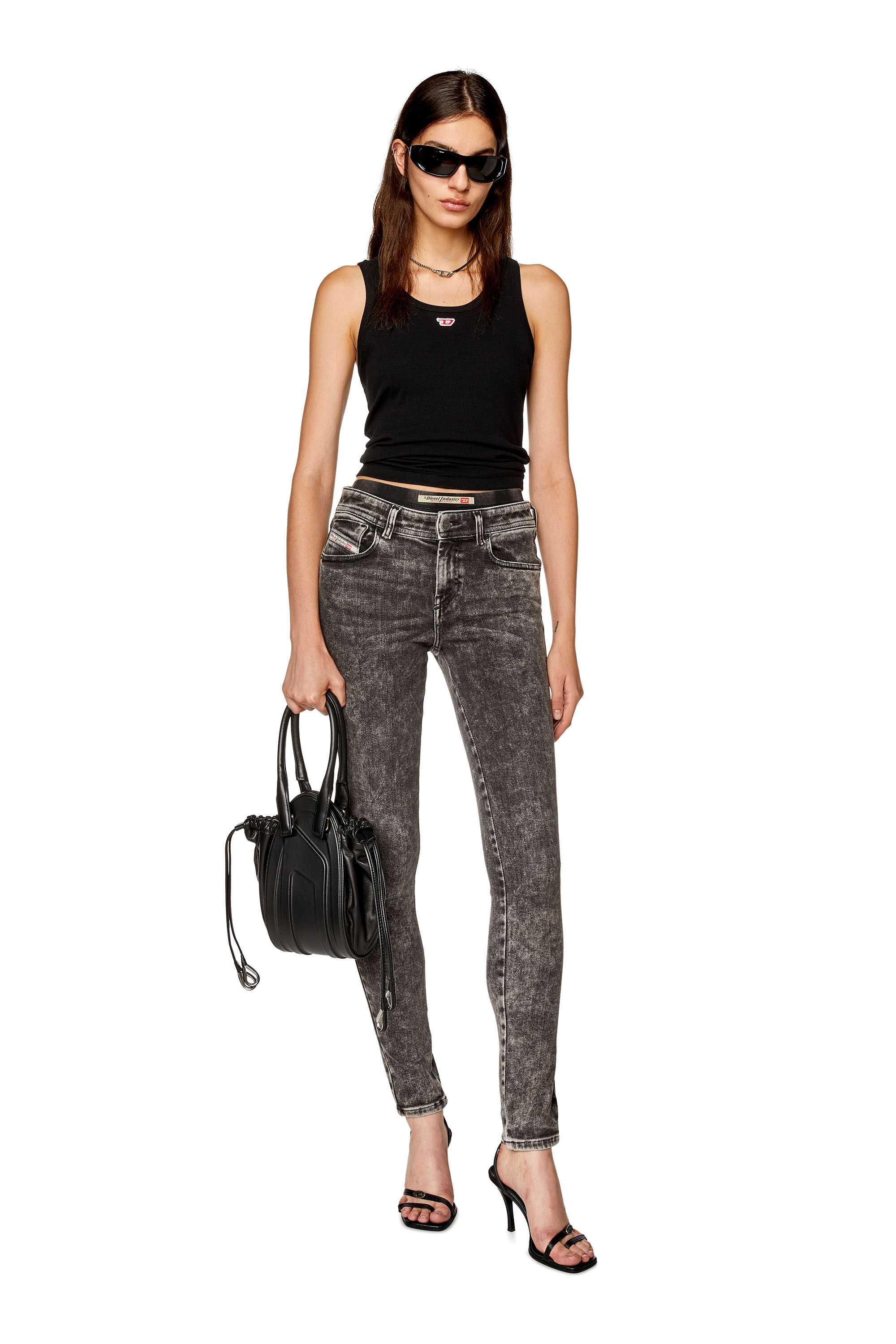 Diesel - Super skinny Jeans 2017 Slandy 09F80, Damen Super skinny Jeans - 2017 Slandy in Schwarz/Dunkelgrau - 1