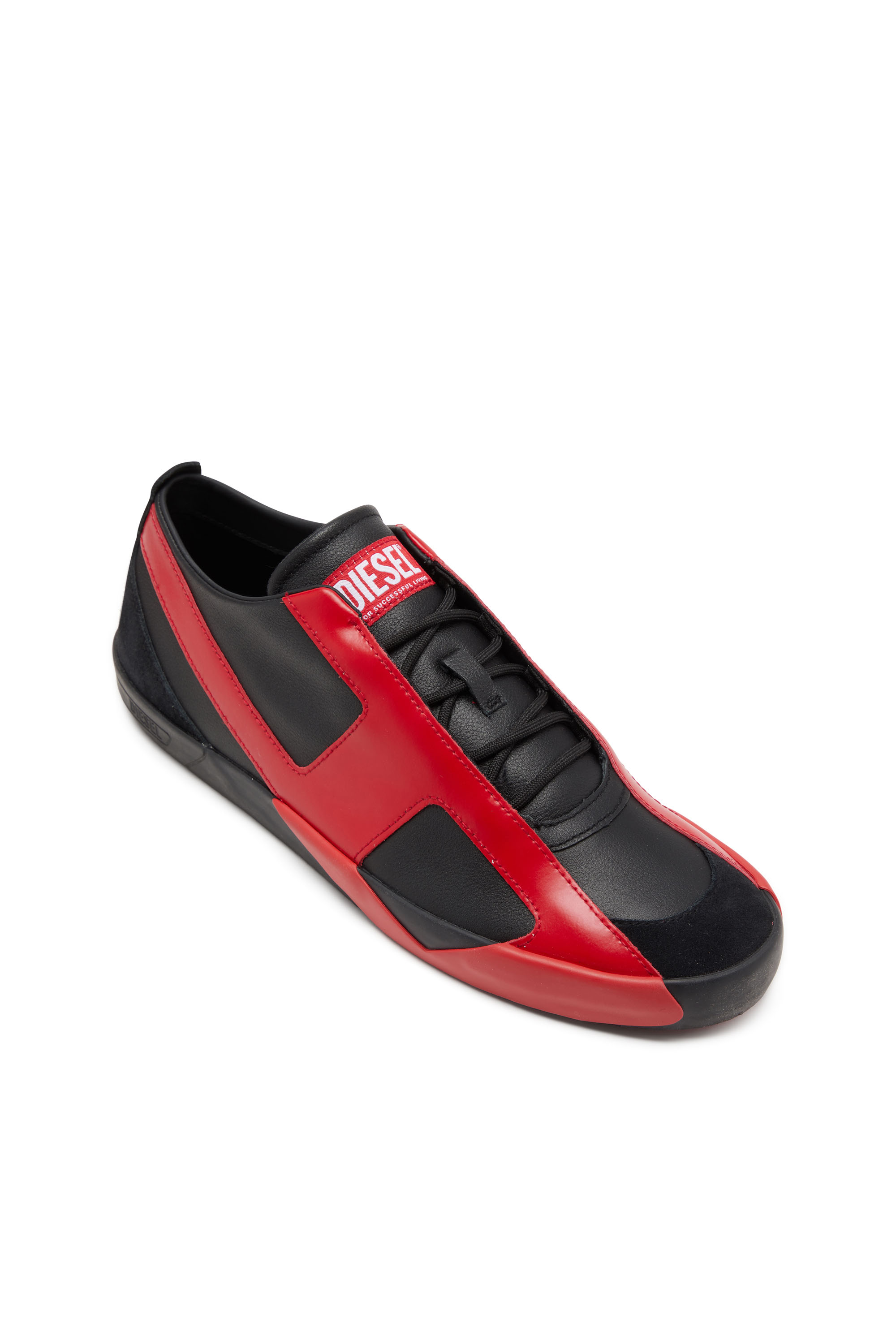 S-SLANTE-D LOW, Schwarz/Rot Diesel - S-SLANTE-D LOW, Herren S-Slante-D-Sneaker aus Wildleder und Leder mit D-Logo in Schwarz/Rot - 6