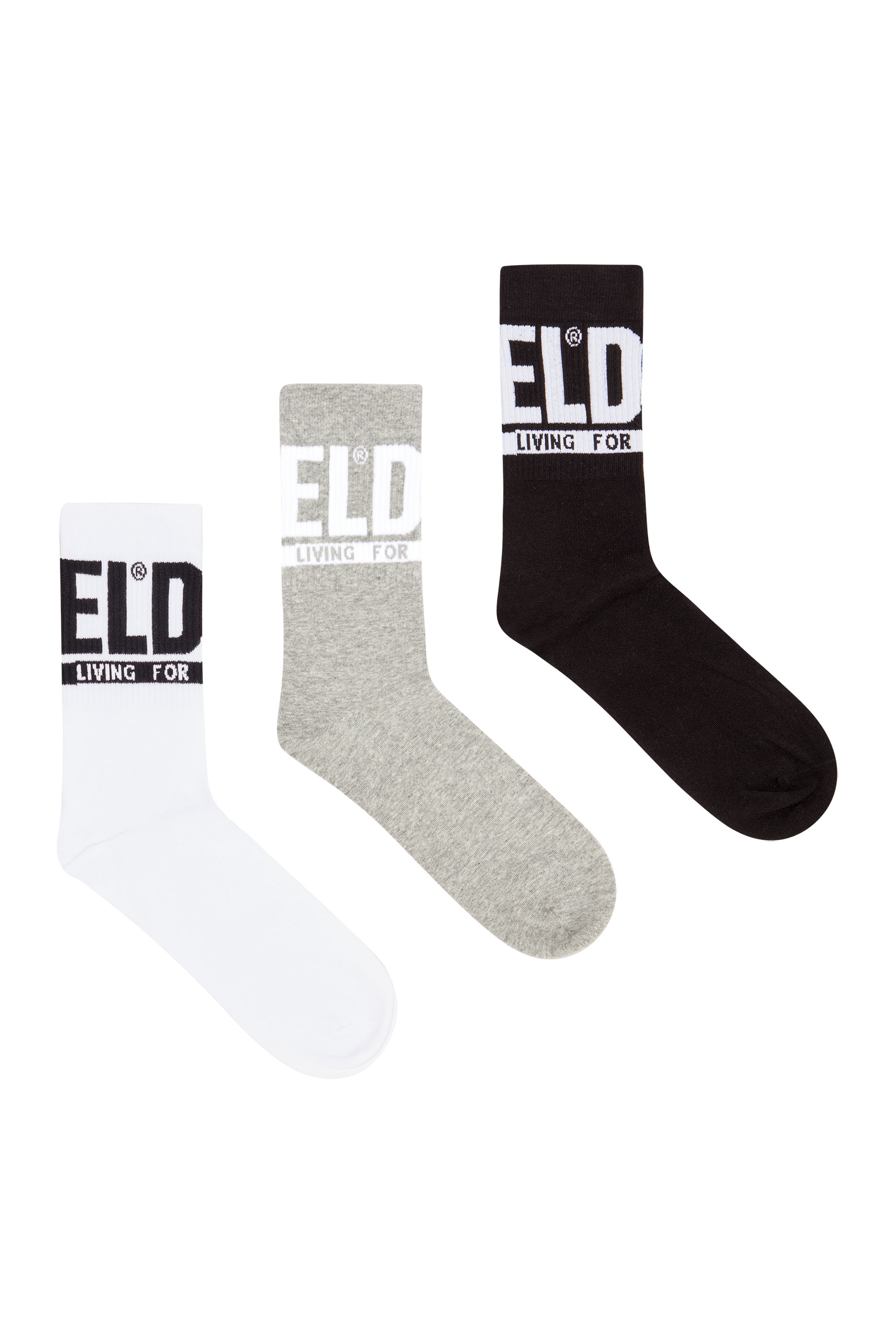 Diesel - SKM-RAY-THREEPACK, Herren Socken mit Logo-Bündchen im Dreierpack in Schwarz/Grau - 1