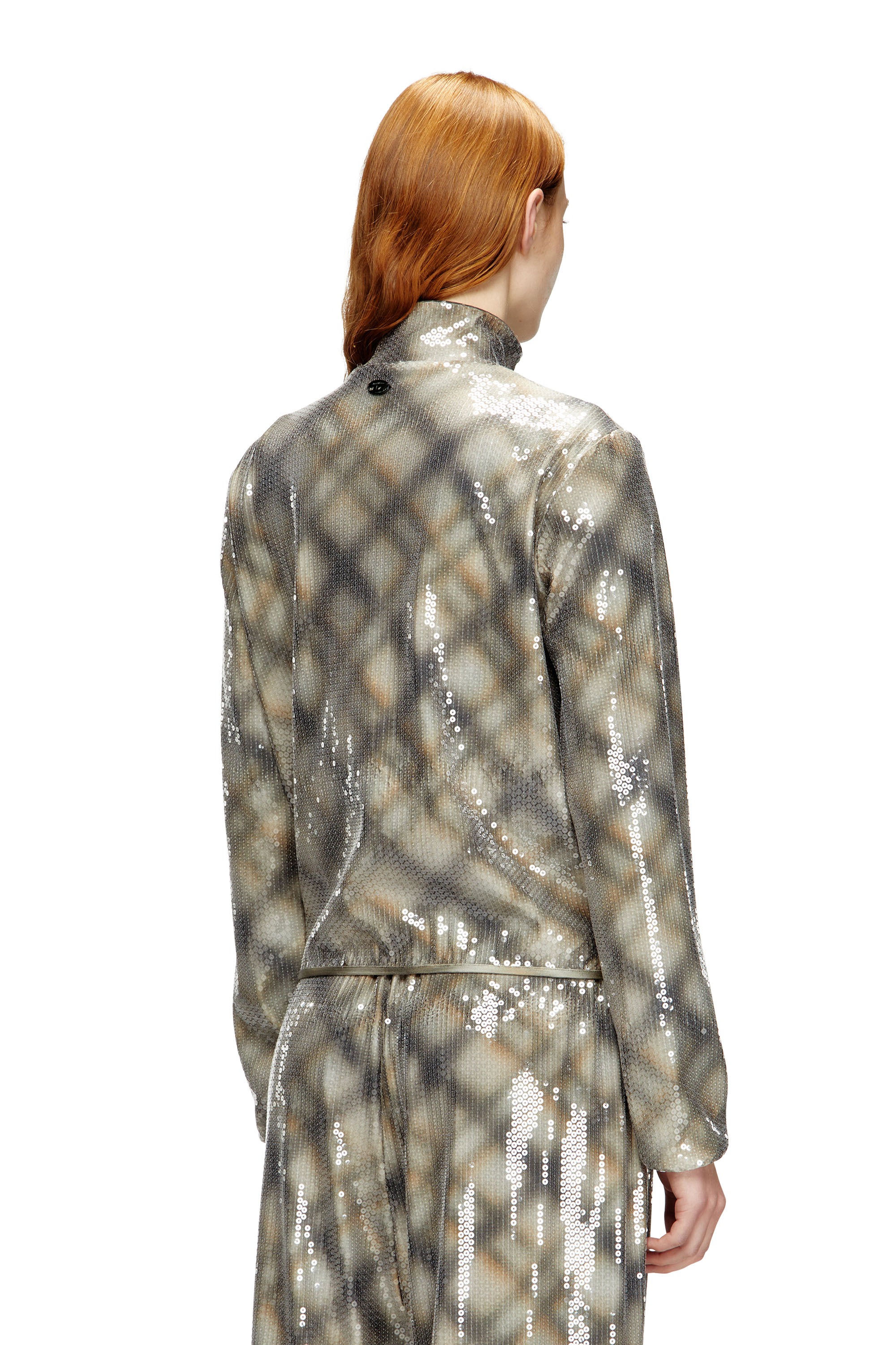 Diesel - F-EREQUINS, Damen Paillettensweater mit Karomuster in Beige/Grau - 4