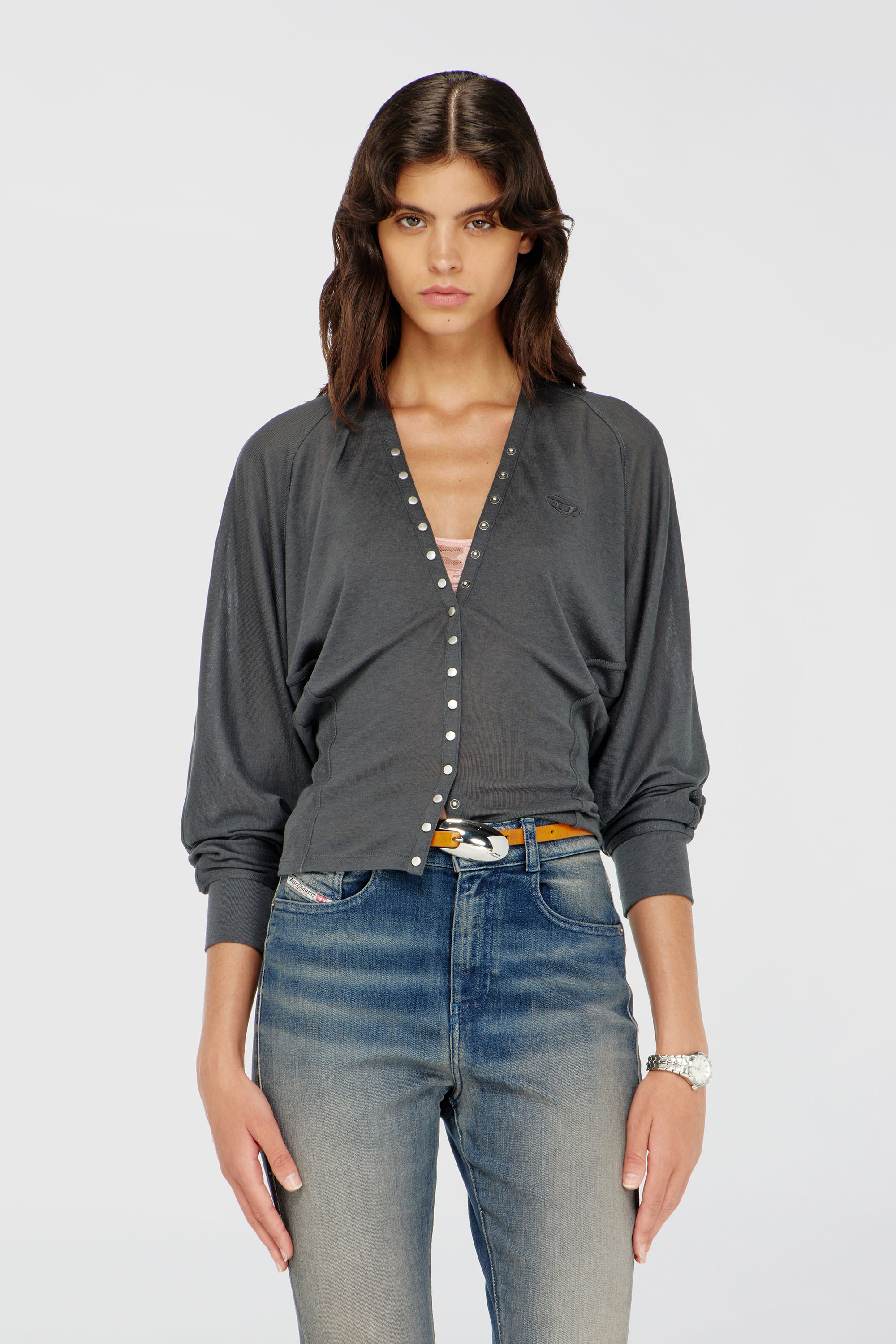 Diesel - T-ISERINA, Damen Cardigan-Top aus Tencel-Mix mit Fledermaus&auml;rmeln in Grau - 1