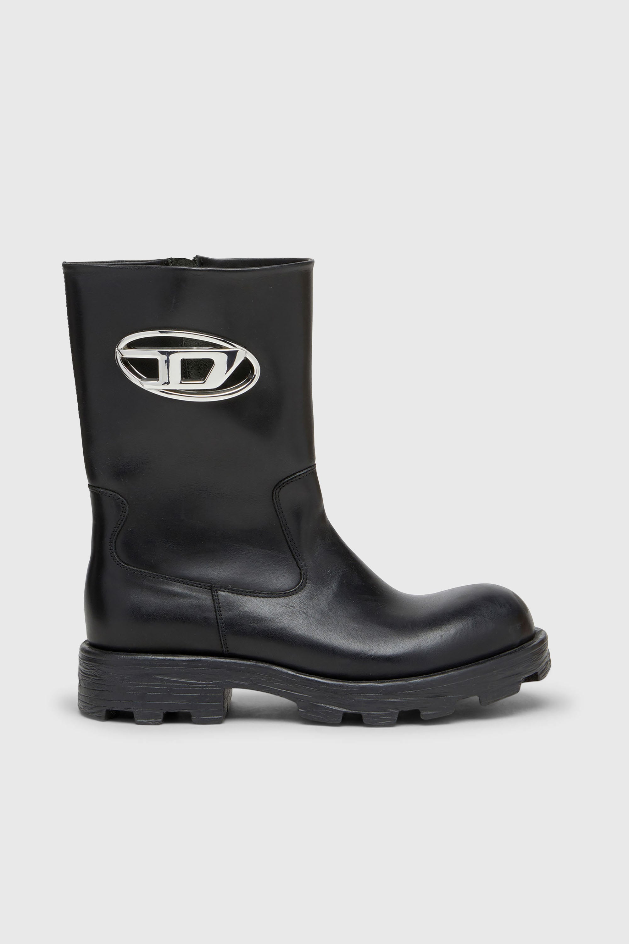 Diesel - D-HAMMER BKR D W, Damen D-Hammer-Cut-Out-Lederstiefel mit Logo-Hardware in Schwarz - 1