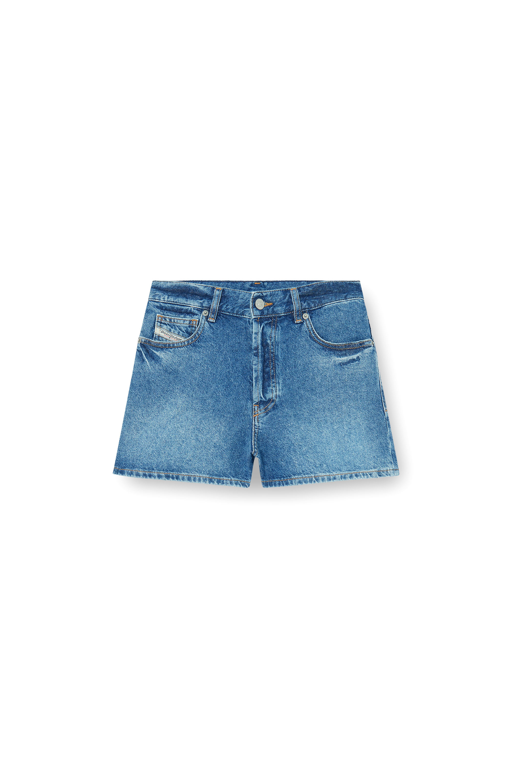 Diesel - DE-HELIOS, Damen Jeansshorts aus getragenem Denim in Mittelblau - 3