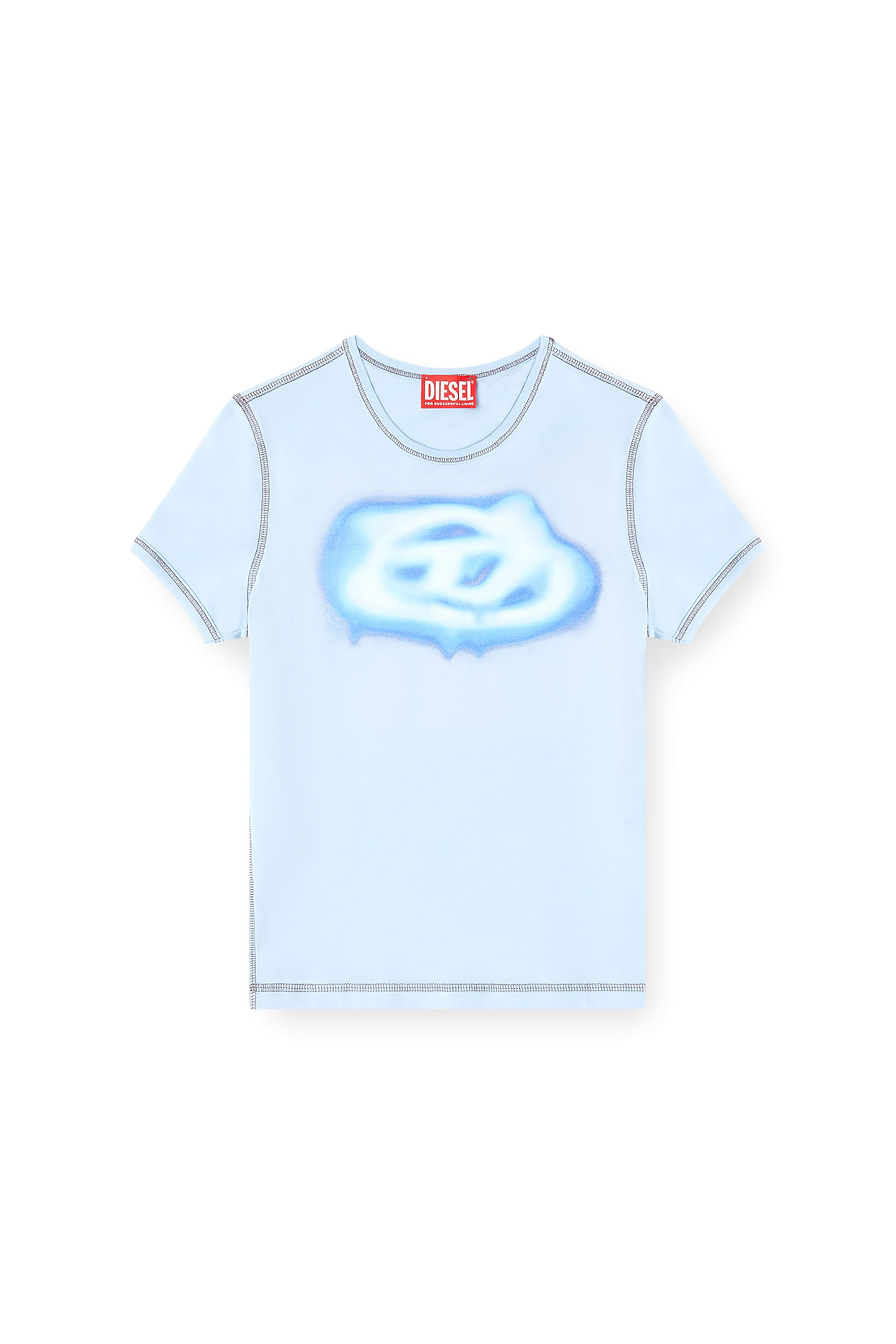 Diesel - T-UNCUTIES-LONG-S3, Damen Schmales T-Shirt mit Logo im Graffiti-Stil in Azurblau - 2