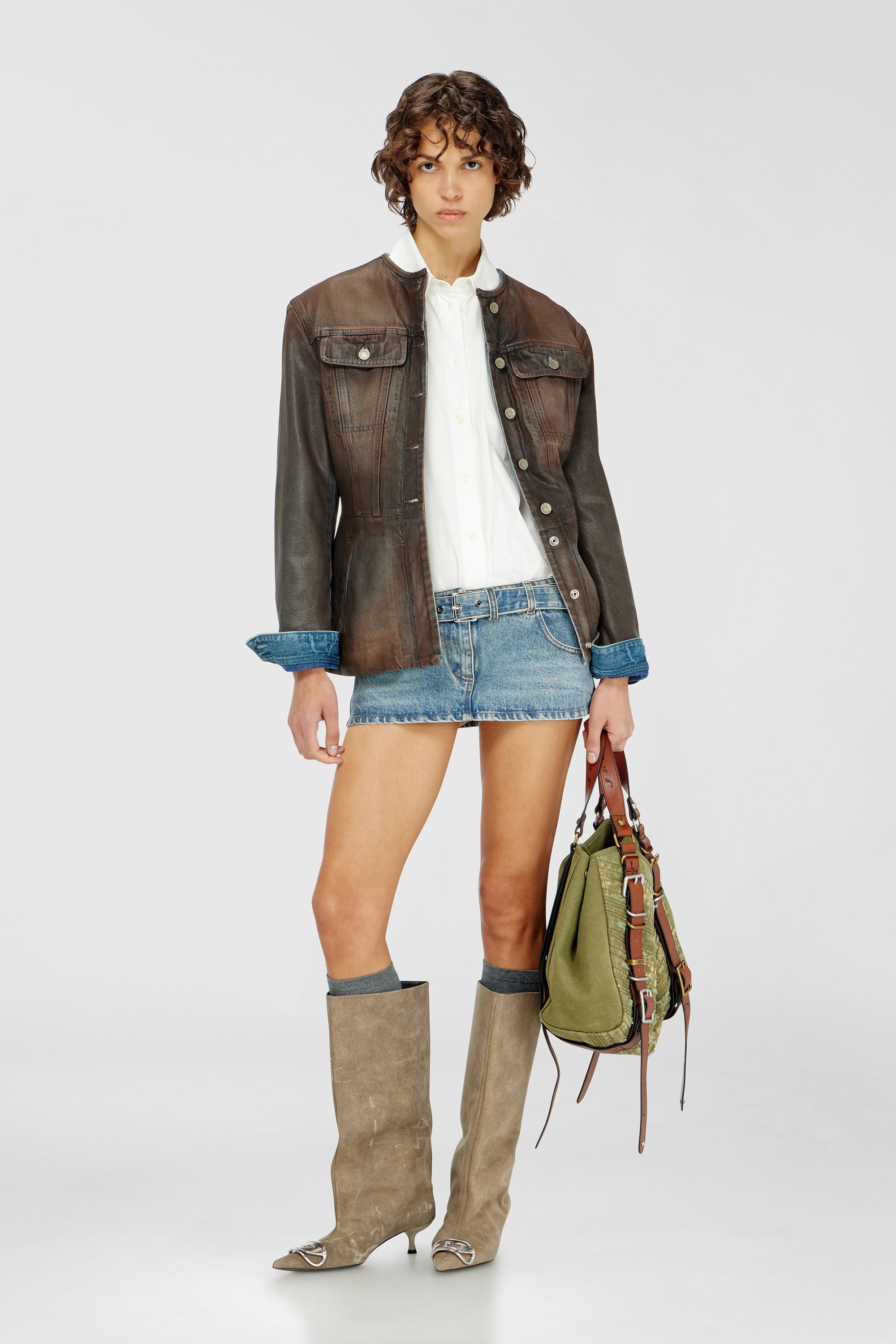 Diesel - D-ETOX, Damen Mini-Hemdkleid mit trompe-l&rsquo;&oelig;il-Details in Blau/Weiss - 2