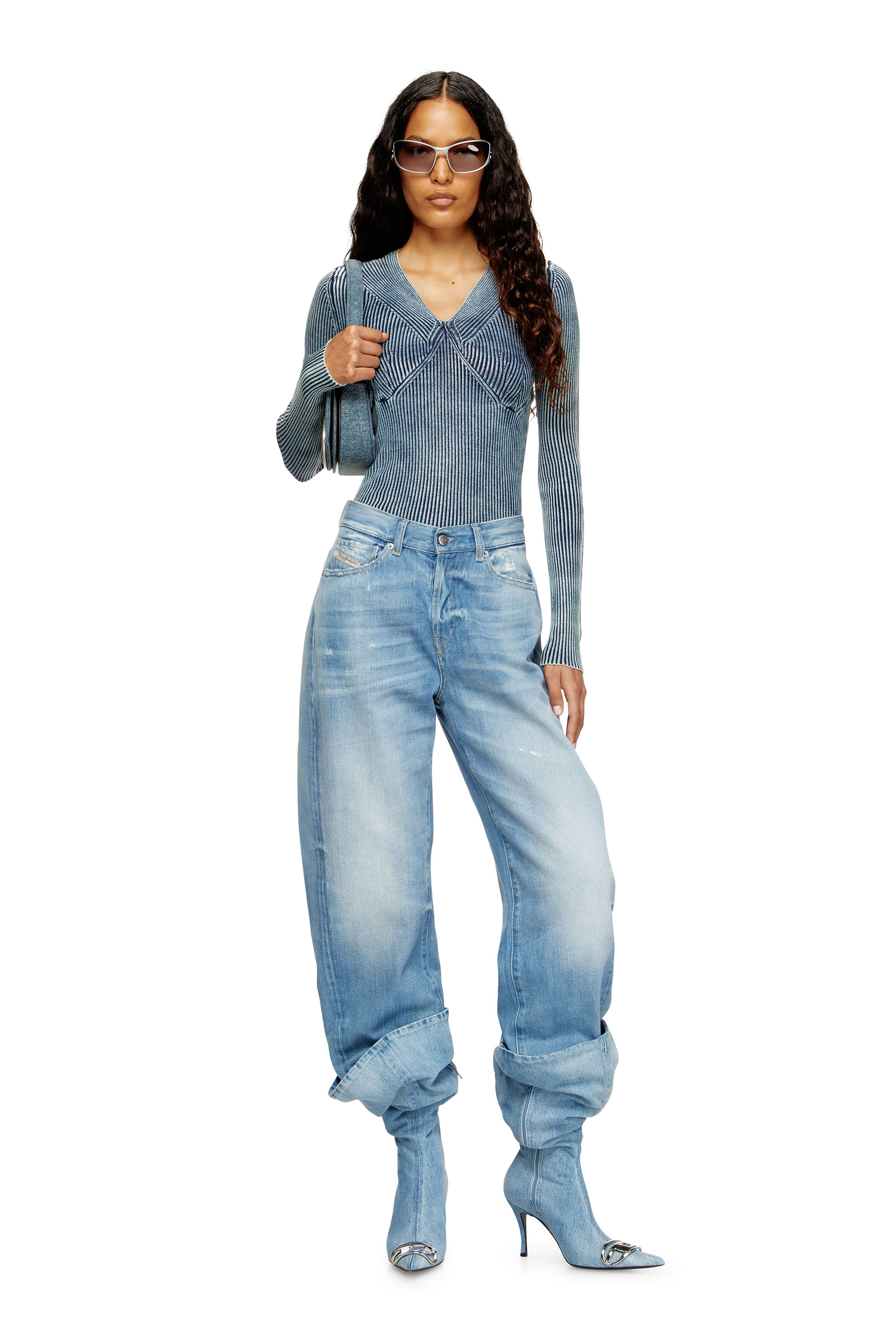 Diesel - M-MILMO, Damen Pullover aus Denim mit Glanzeffekt in Blau - 2