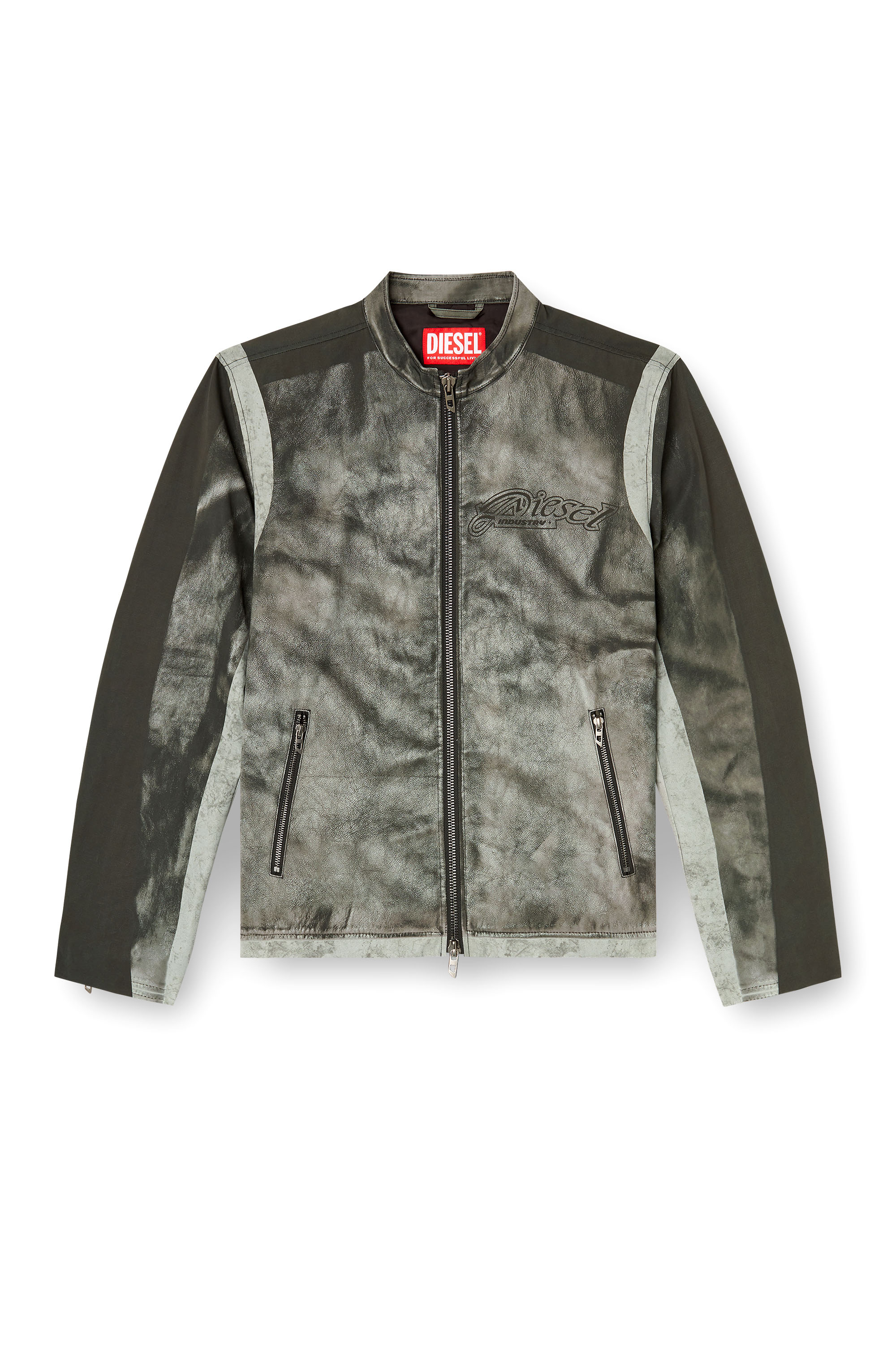 Diesel - J-EVERT, Man's Biker jacket in printed canvas in Dark grey - 3
