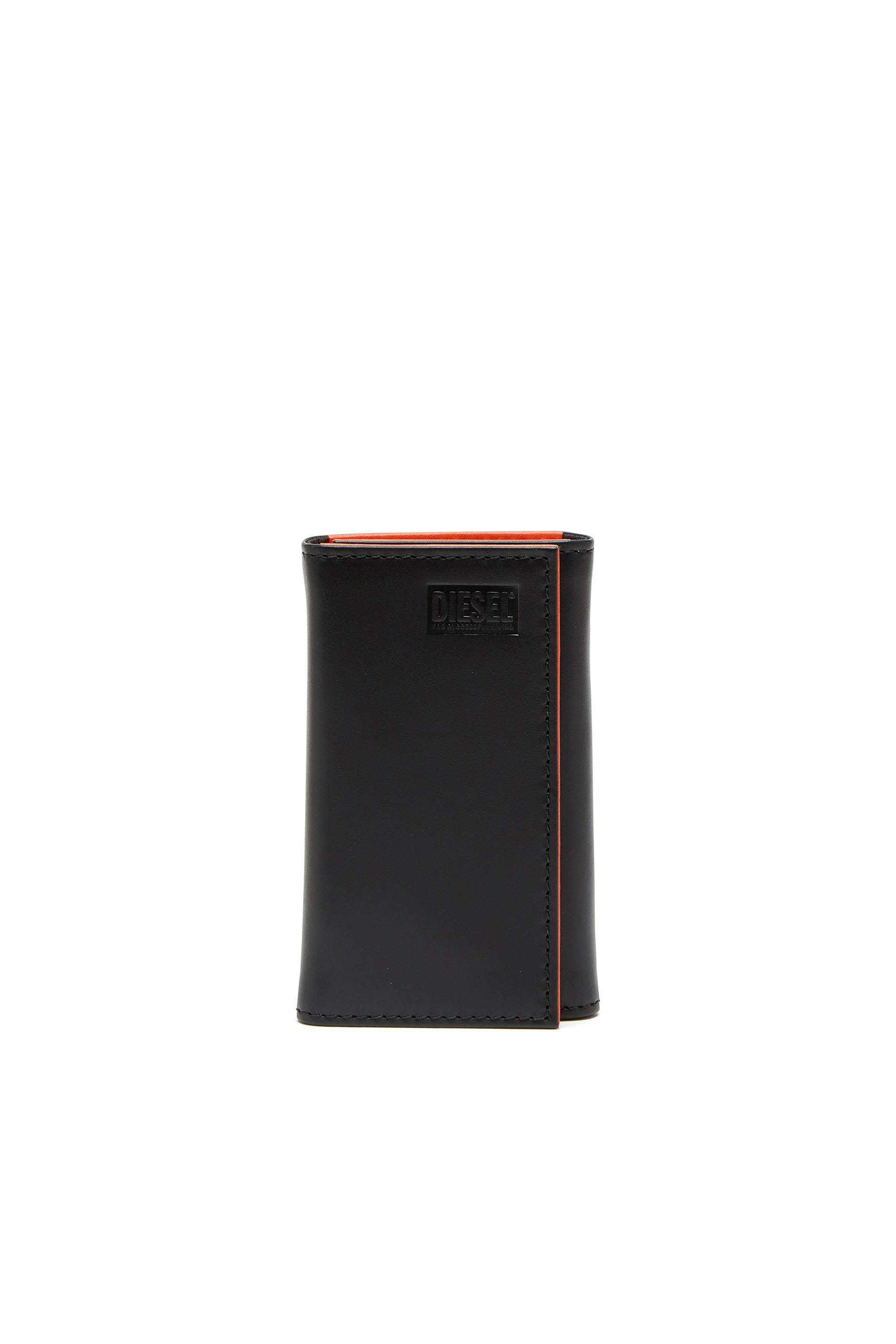 Diesel - KEY HOLDER 6, Herren Schlüsseletui aus zweifarbigem Leder in Schwarz/Orange - 1