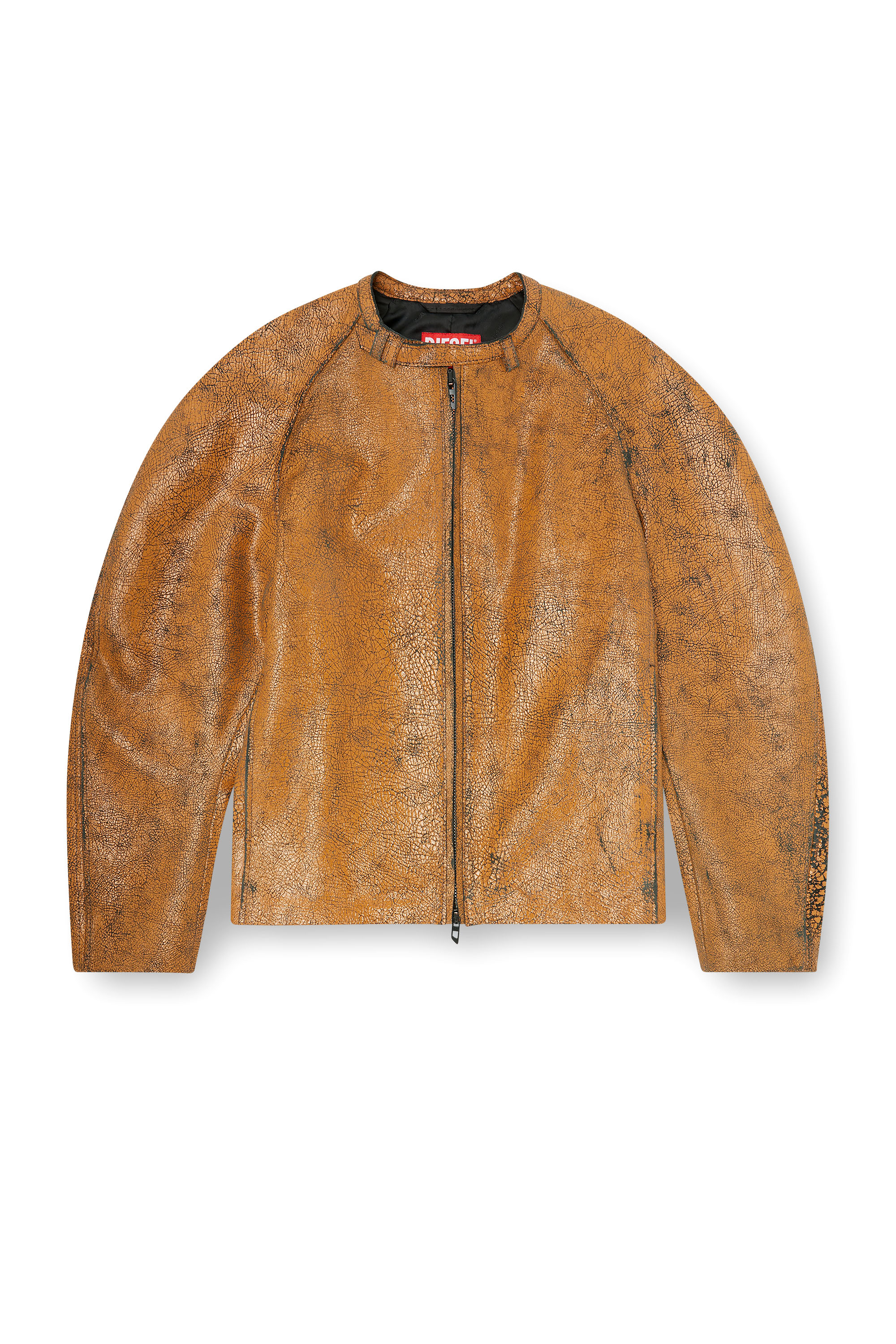 Diesel - L-NURI, Herren Bikerjacke mit Kokon&auml;rmeln aus rissigem Leder in Braun - 2