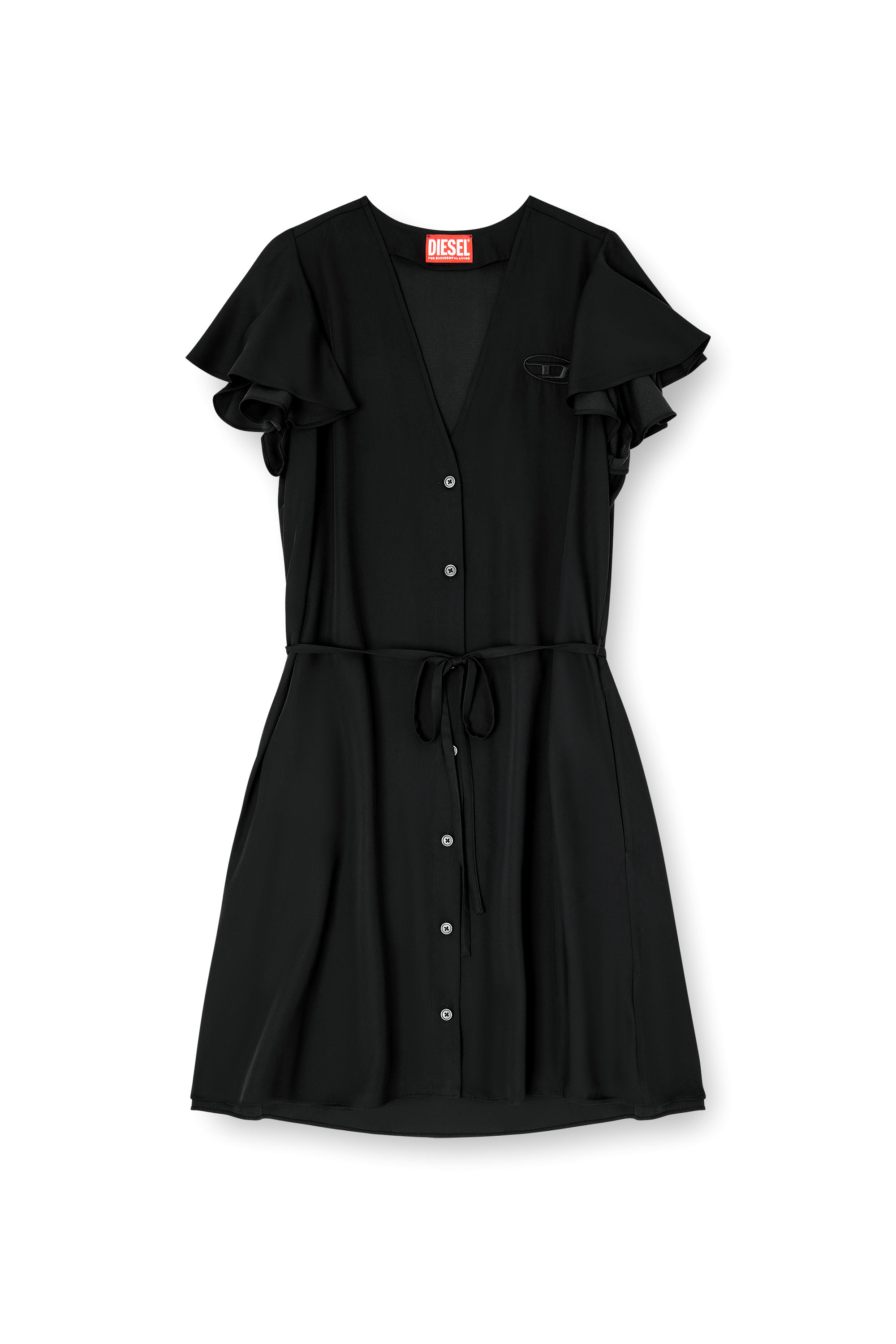 Diesel - D-AIKIRI, Damen Cuprokleid mit V-Ausschnitt und Kn&ouml;pfen vorne in Schwarz - 2