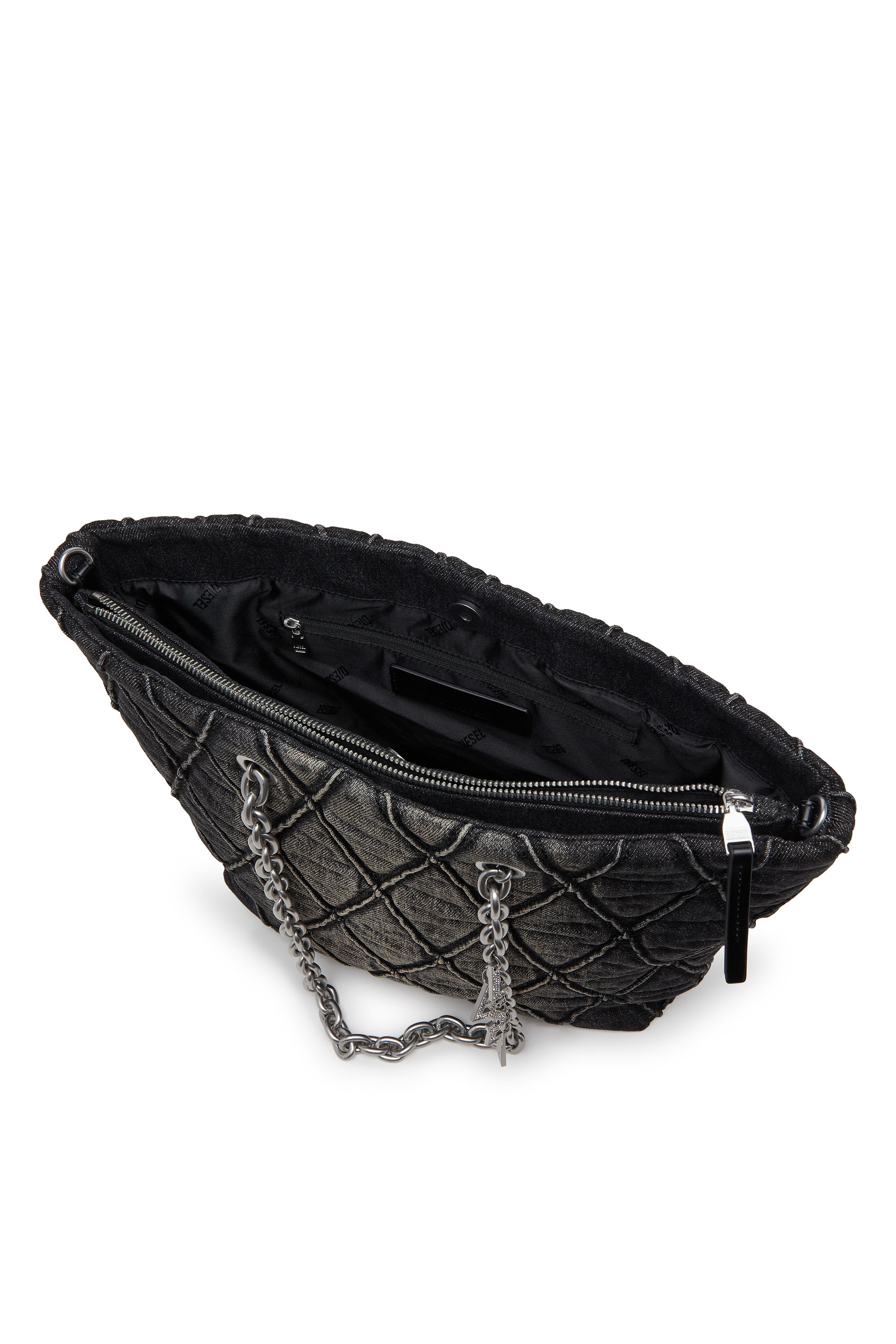 Diesel - CHARM-D SHOPPER M, Damen Charm-D-Tote Tasche aus gestepptem Denim in Schwarz - 3
