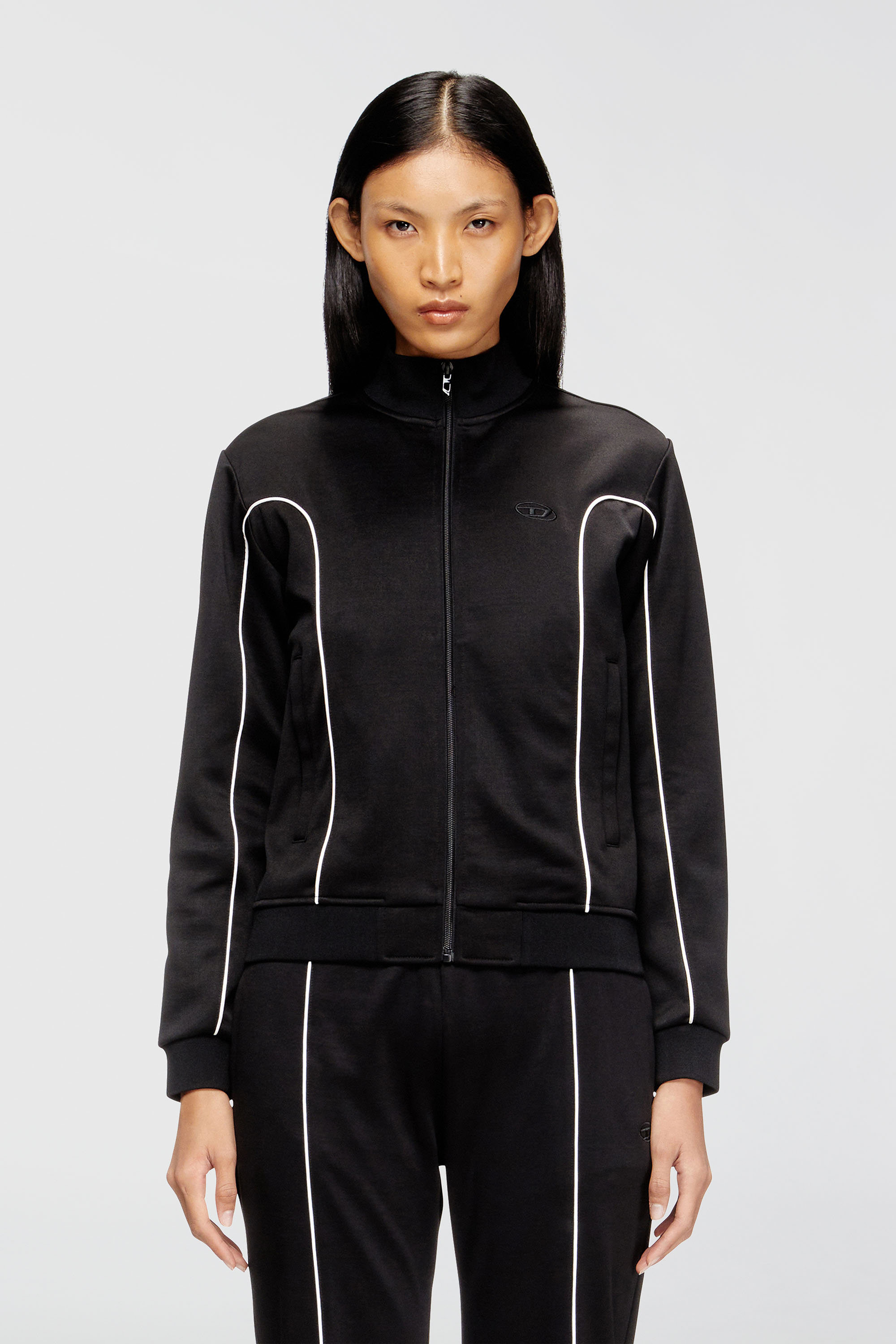 Diesel - F-LOCKING-OD, Damen Sweatjacke mit Kontrastpaspel in Schwarz/Weiss - 3
