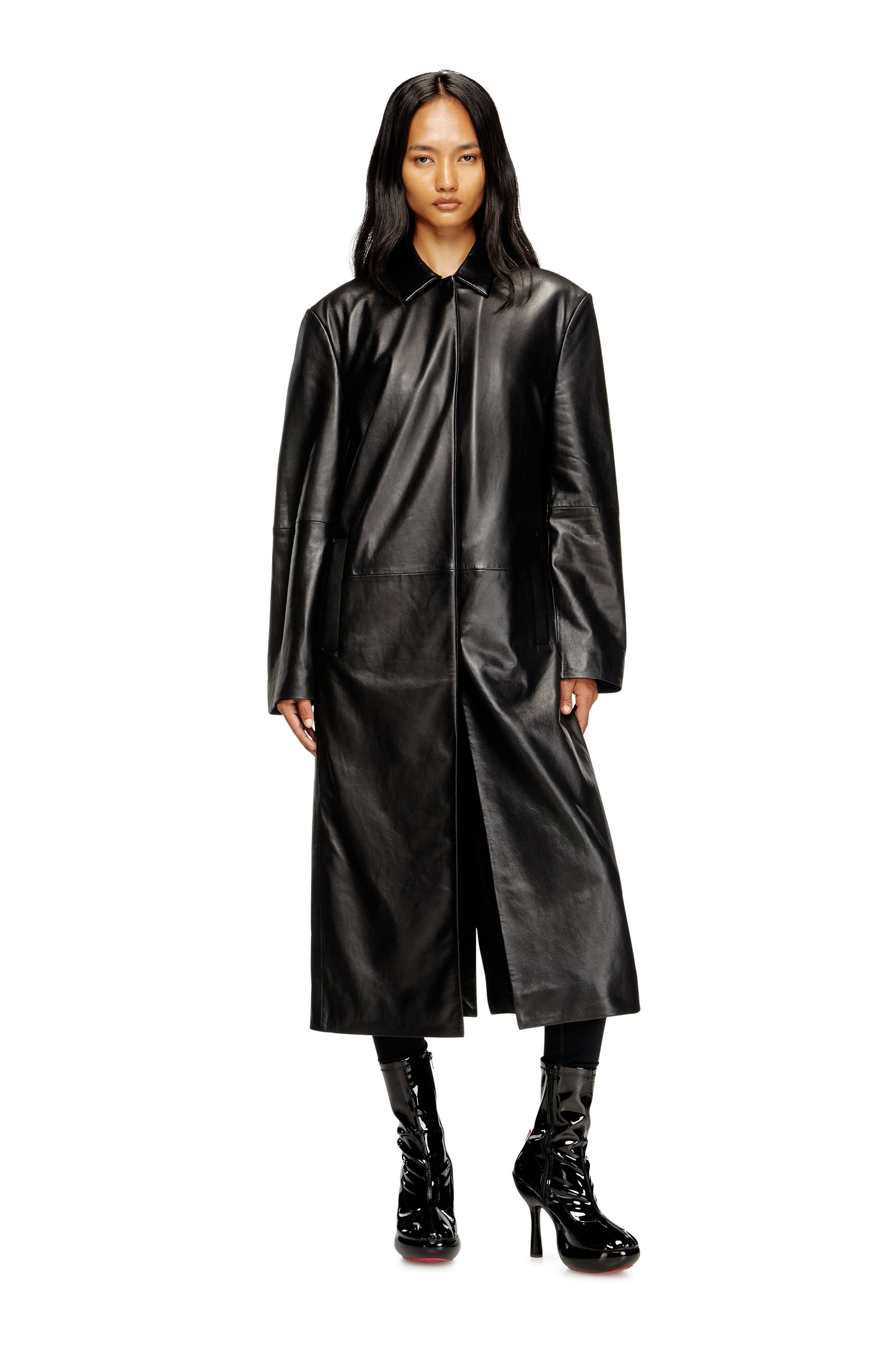 Diesel - L-ANCELOT, Damen Langer gepolsterter Mantel aus Leder in Schwarz - 1