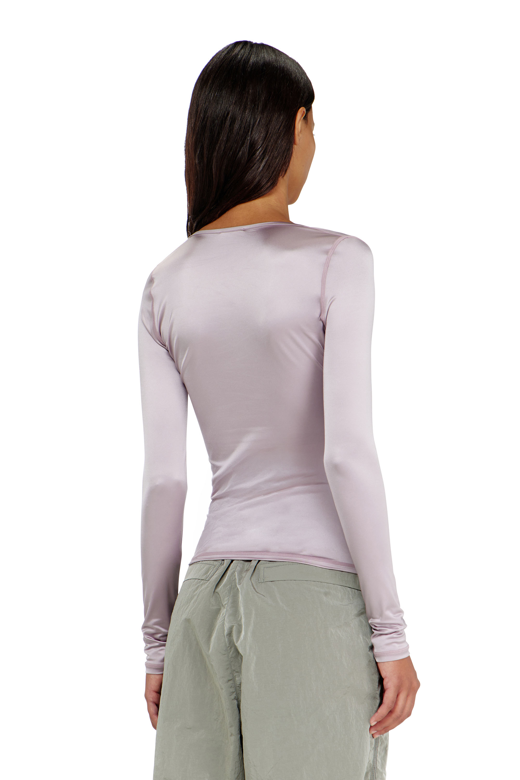 Diesel - T-ELPHIN-LS, Damen Nylon slim top mit Rundhalsausschnitt und Logo Oval D Stickerei in Lila - 4
