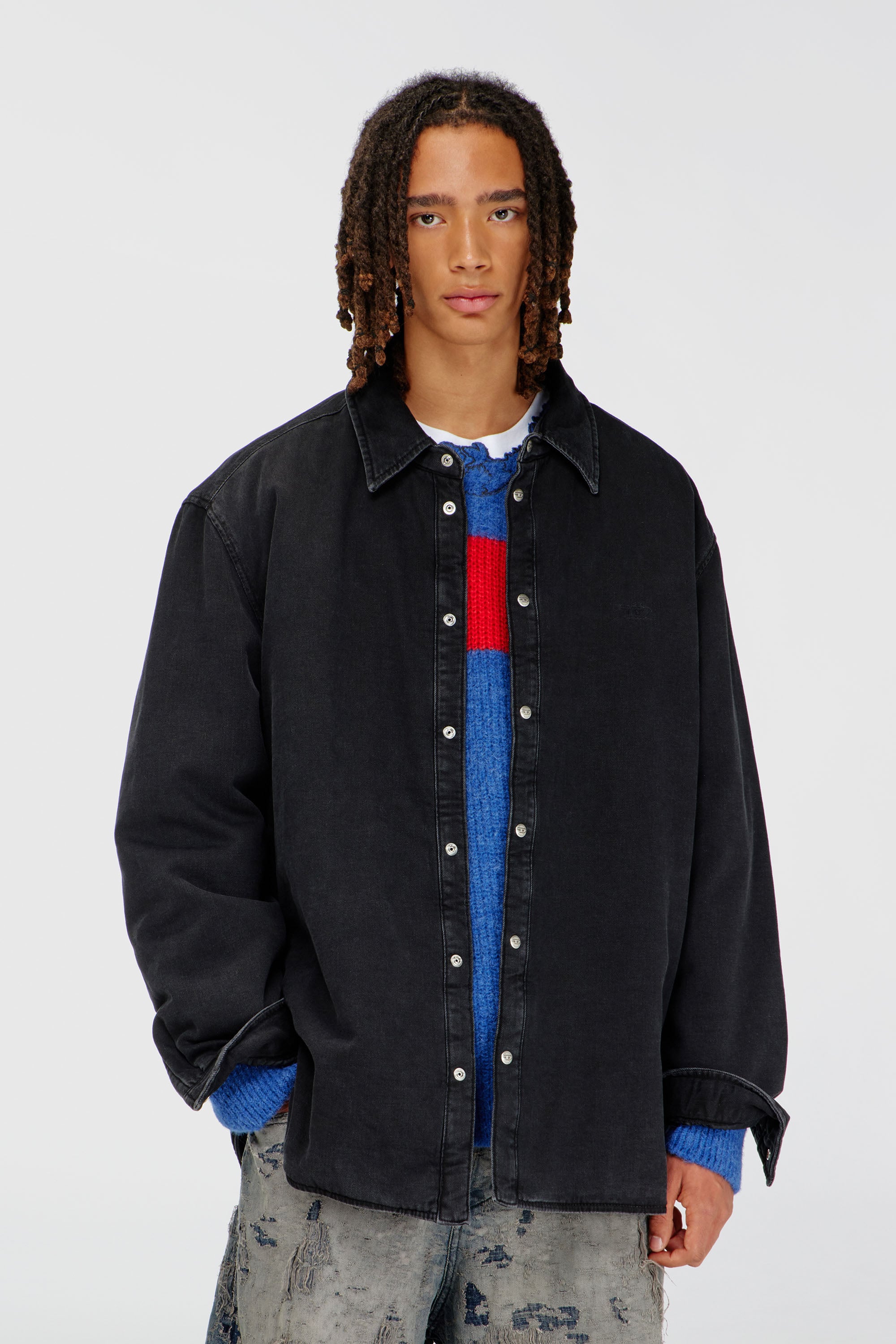 Diesel - D-FLAIM-D, Herren Gef&uuml;tterte denim overshirt in Schwarz - 1