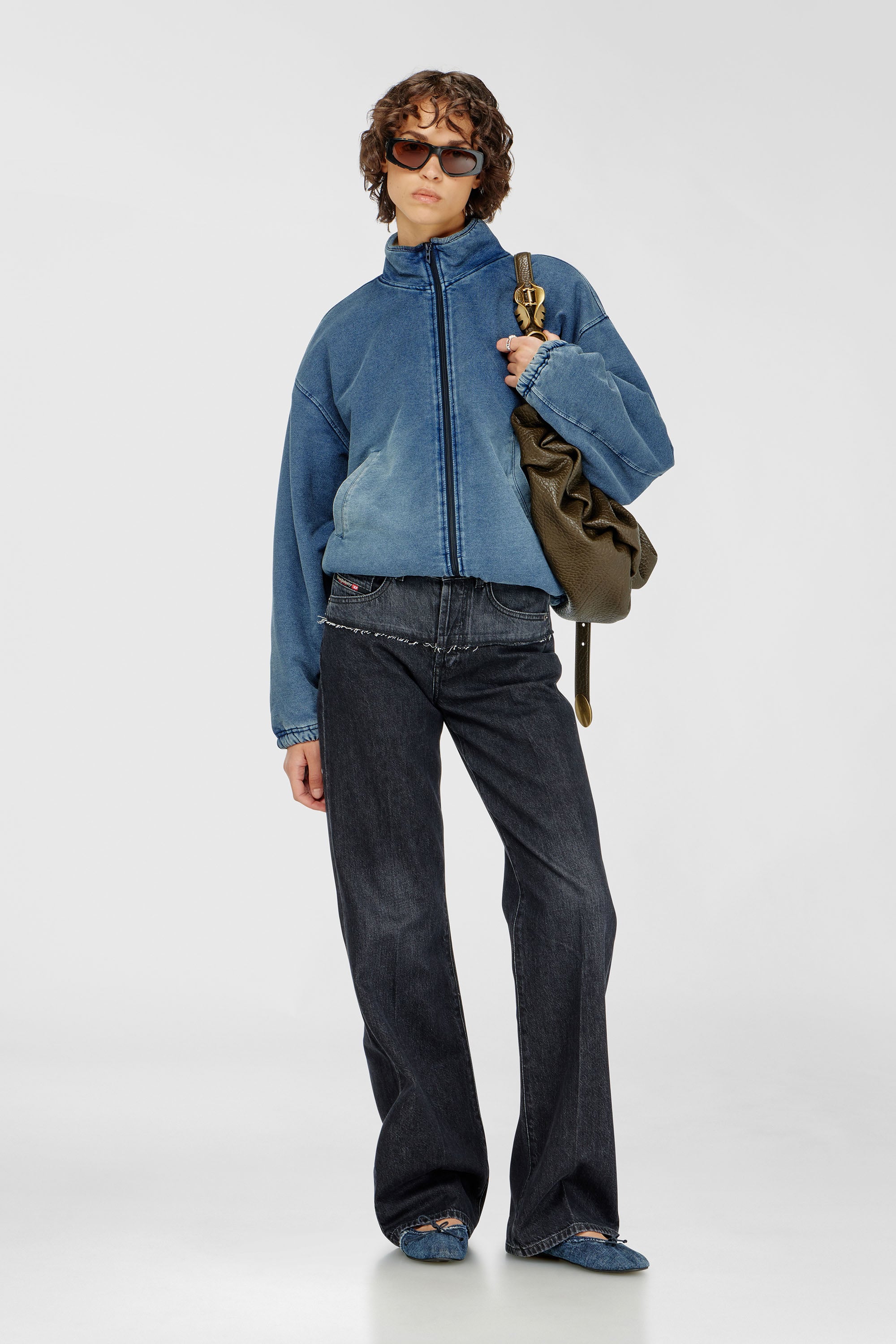 Diesel - G-LEAMY, Damen Sweatjacke mit Denim-Effekt in Mittelblau - 2