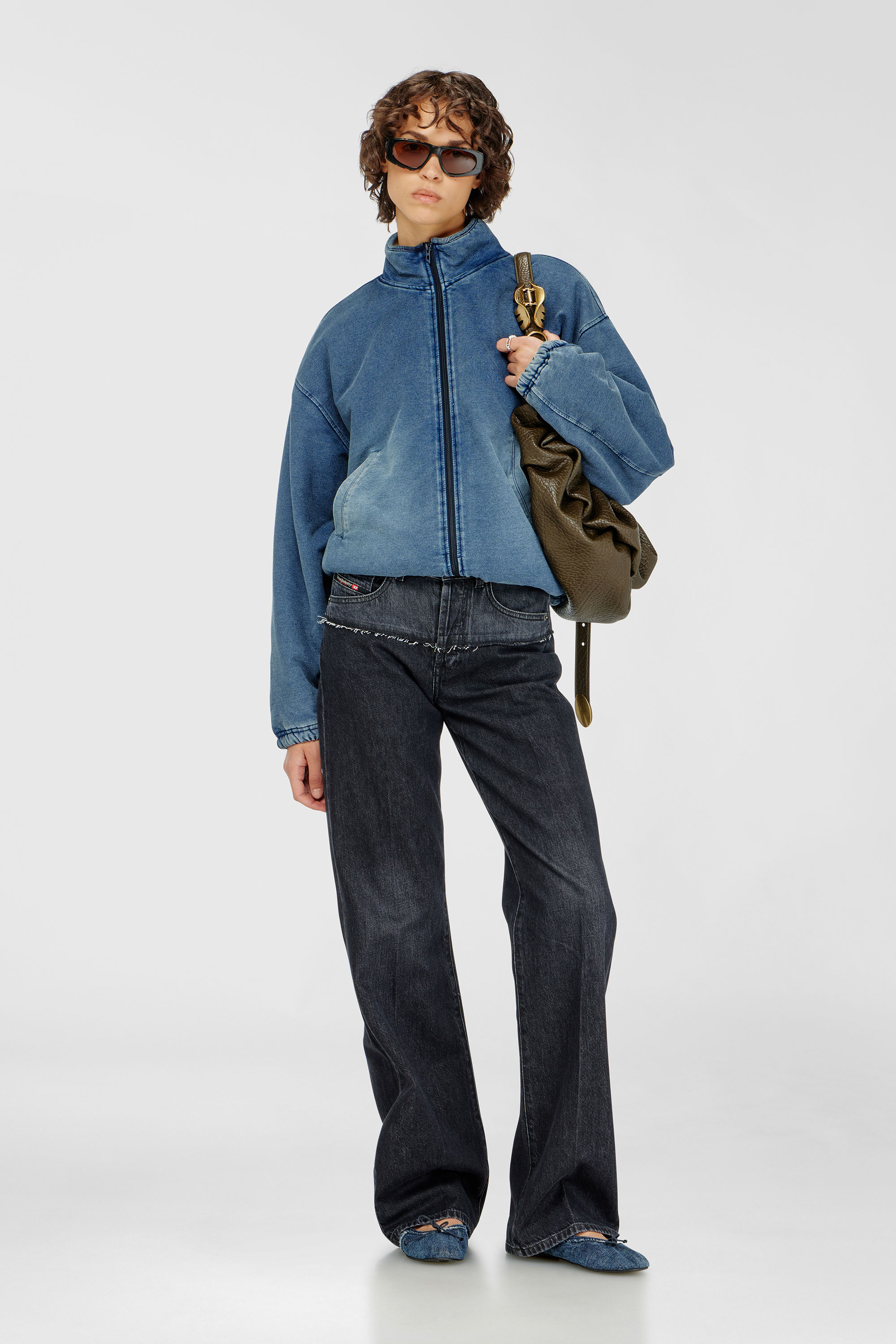 Diesel - G-LEAMY, Damen Sweatjacke mit Denim-Effekt in Mittelblau - 1