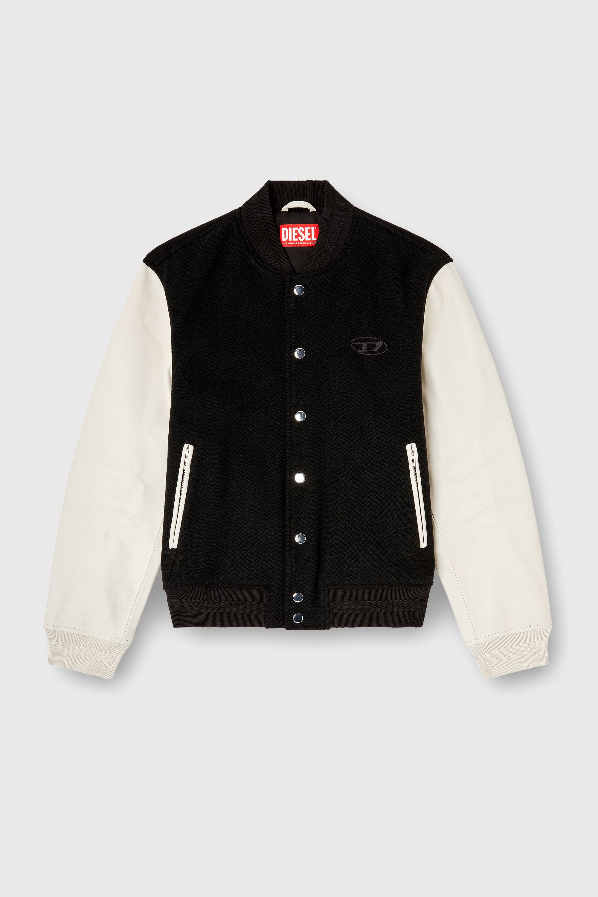 Diesel - L-ARRY-WRD, Herren Bomberjacke aus Wollmischung und Leder in Schwarz/Weiss - 2