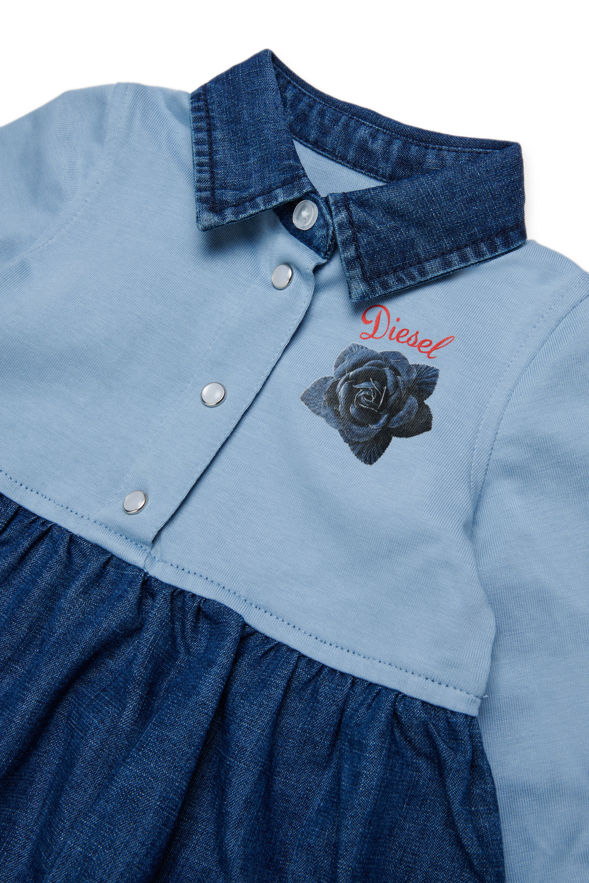 Diesel - DROSEB, Damen Hemdblusenkleid aus Baumwolle und Denim mit Rosenprint in Mittelblau - 3