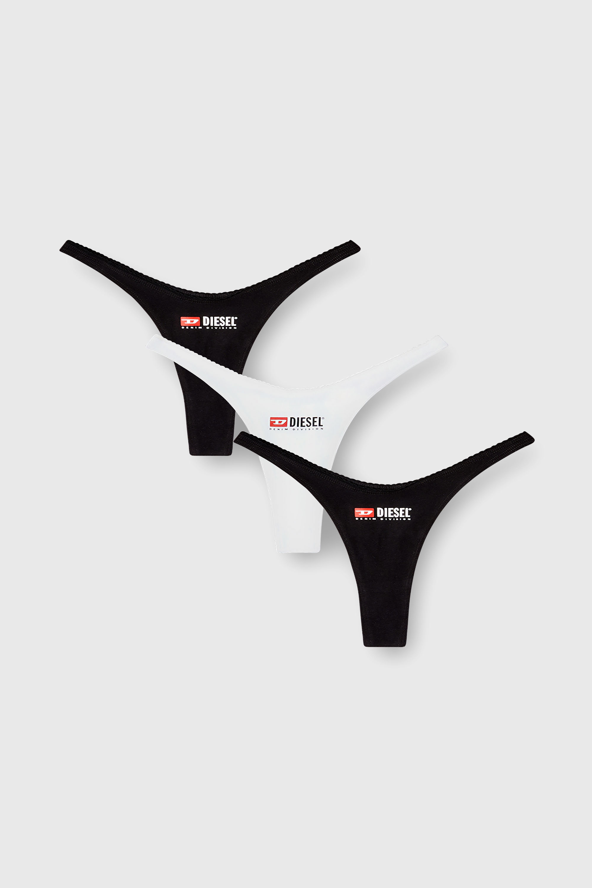 Diesel - MICRO-PUNCHY-D-CORE-3PACK, Damen Dreierpack Strings aus Stretch-Baumwolle mit Logo in Schwarz - 2