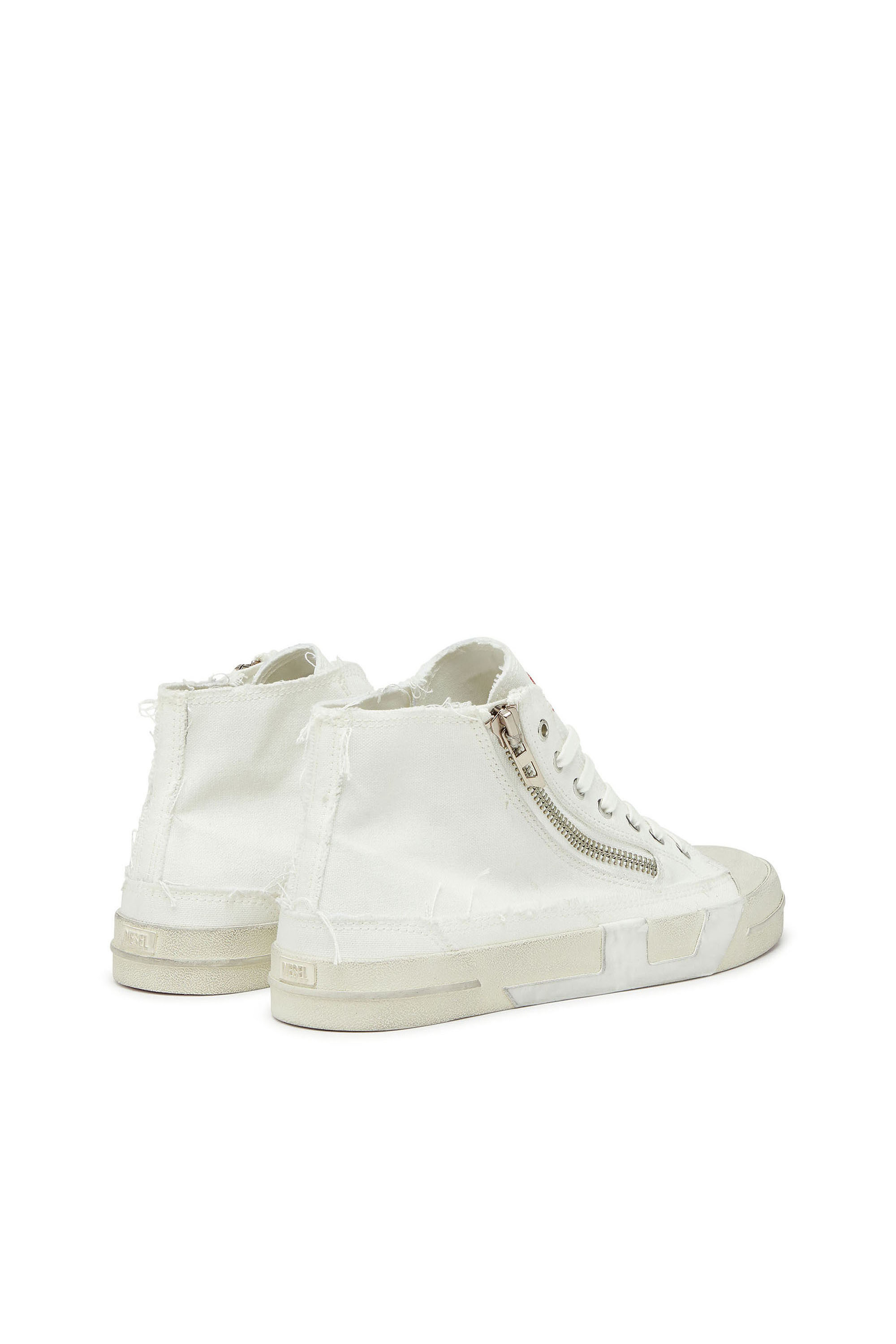 Diesel - S-D-VERSE ZIP MID II, Herren S-D-Verse - Sneakers aus ausgefranstem Canvas mit D Logo in Wei&szlig; - 3