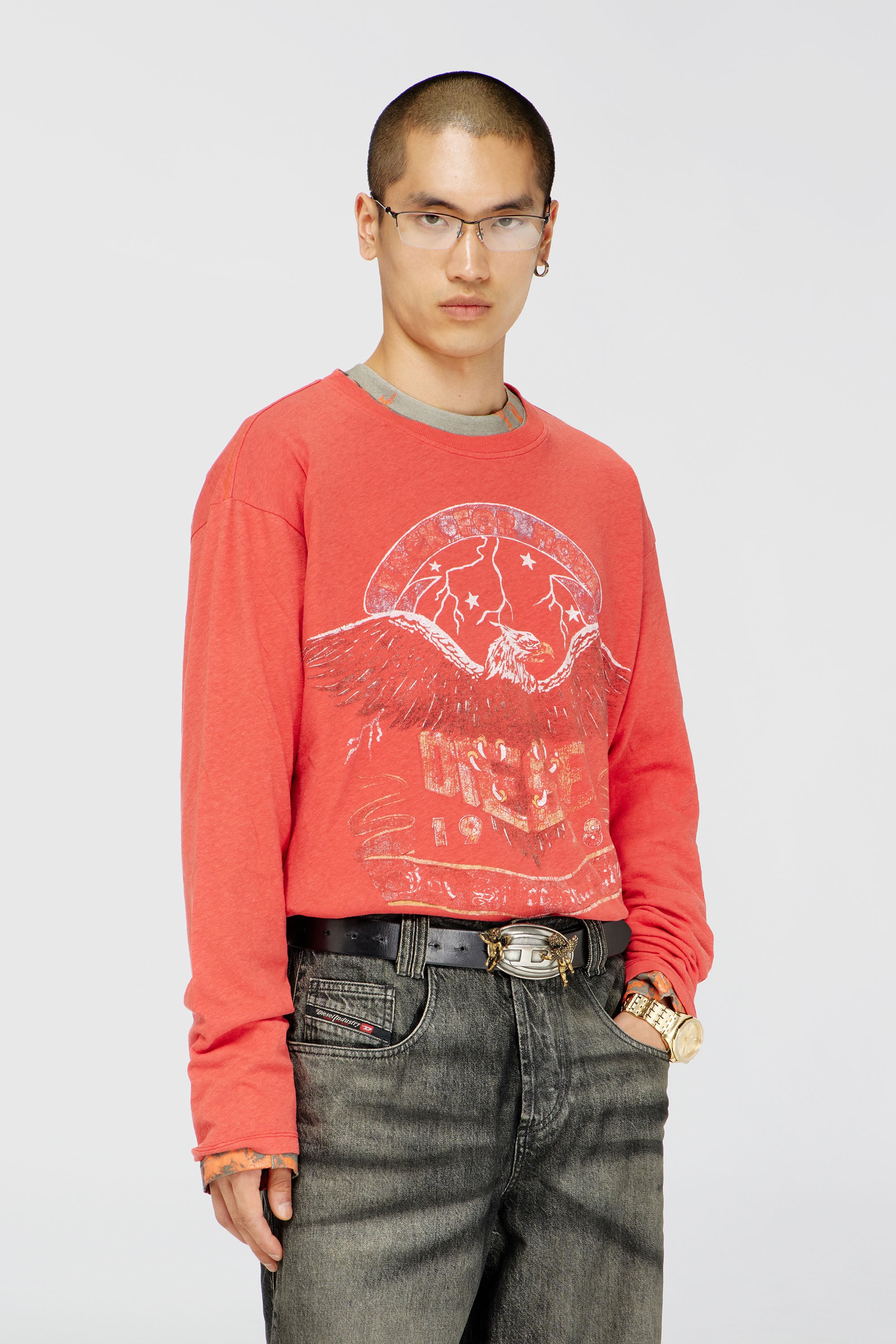 Diesel - T-GERI-LS, Herren Langarmshirt mit Konzertgrafik in Korallrosa - 2