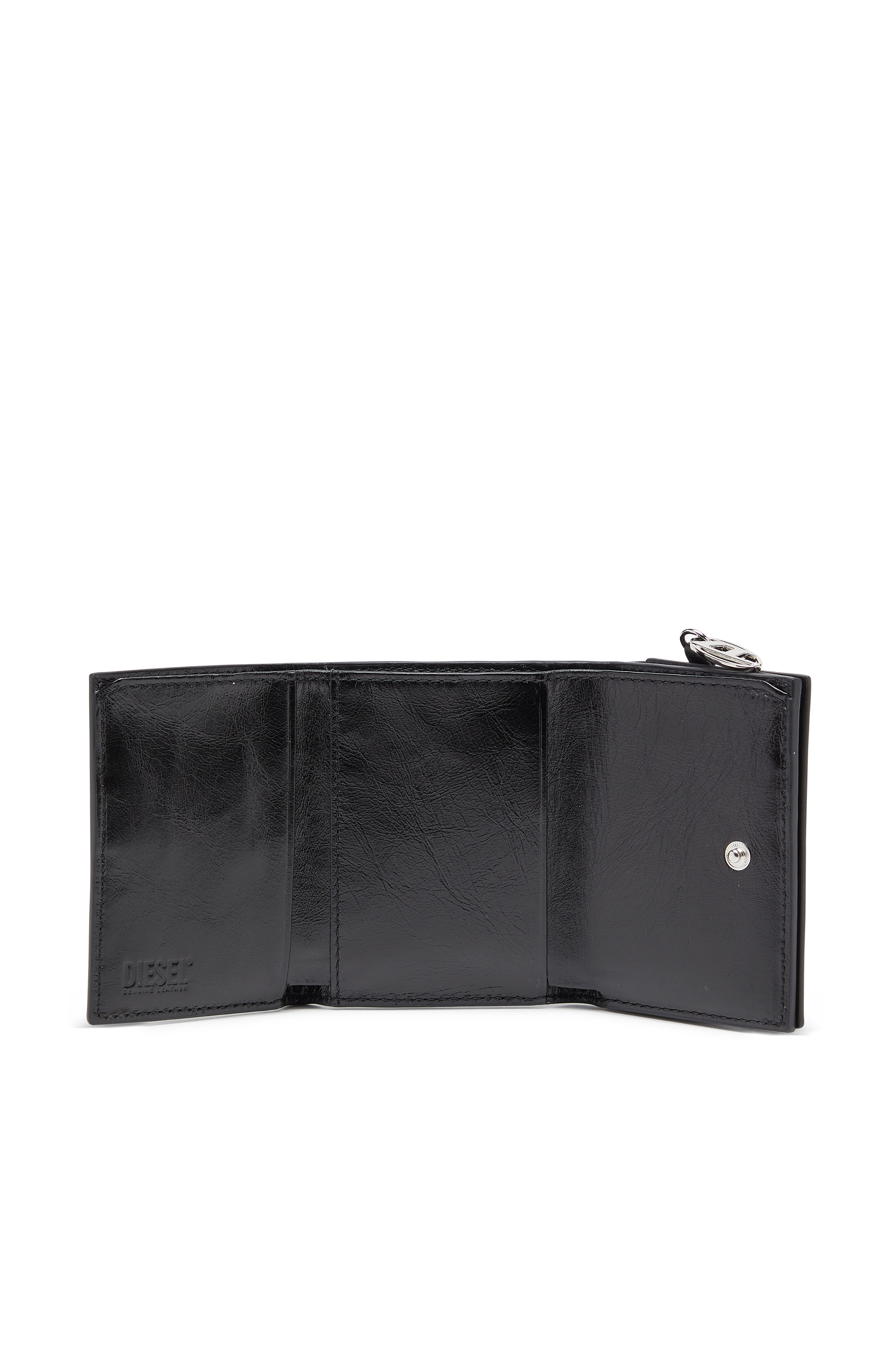 Diesel - OVAL-D TRI FOLD ZIP COIN XS II, Damen Leder-Geldb&ouml;rse mit gepr&auml;gtem Motiv, dreifach faltbar in Schwarz - 3