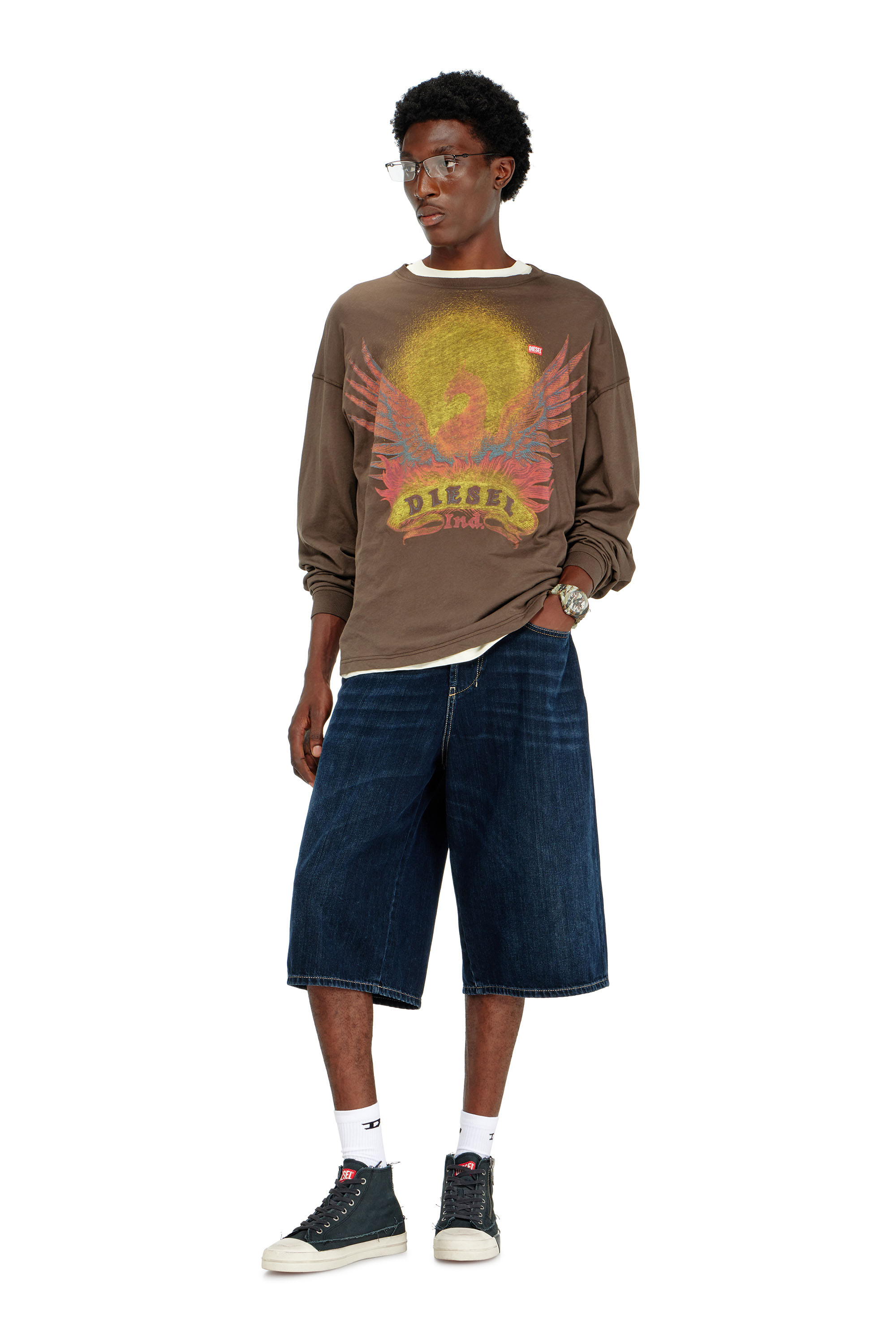Diesel - T-BOXT-LS-AA1, Herren Langarm-T-Shirt mit Phoenix-Motiv in Braun - 2
