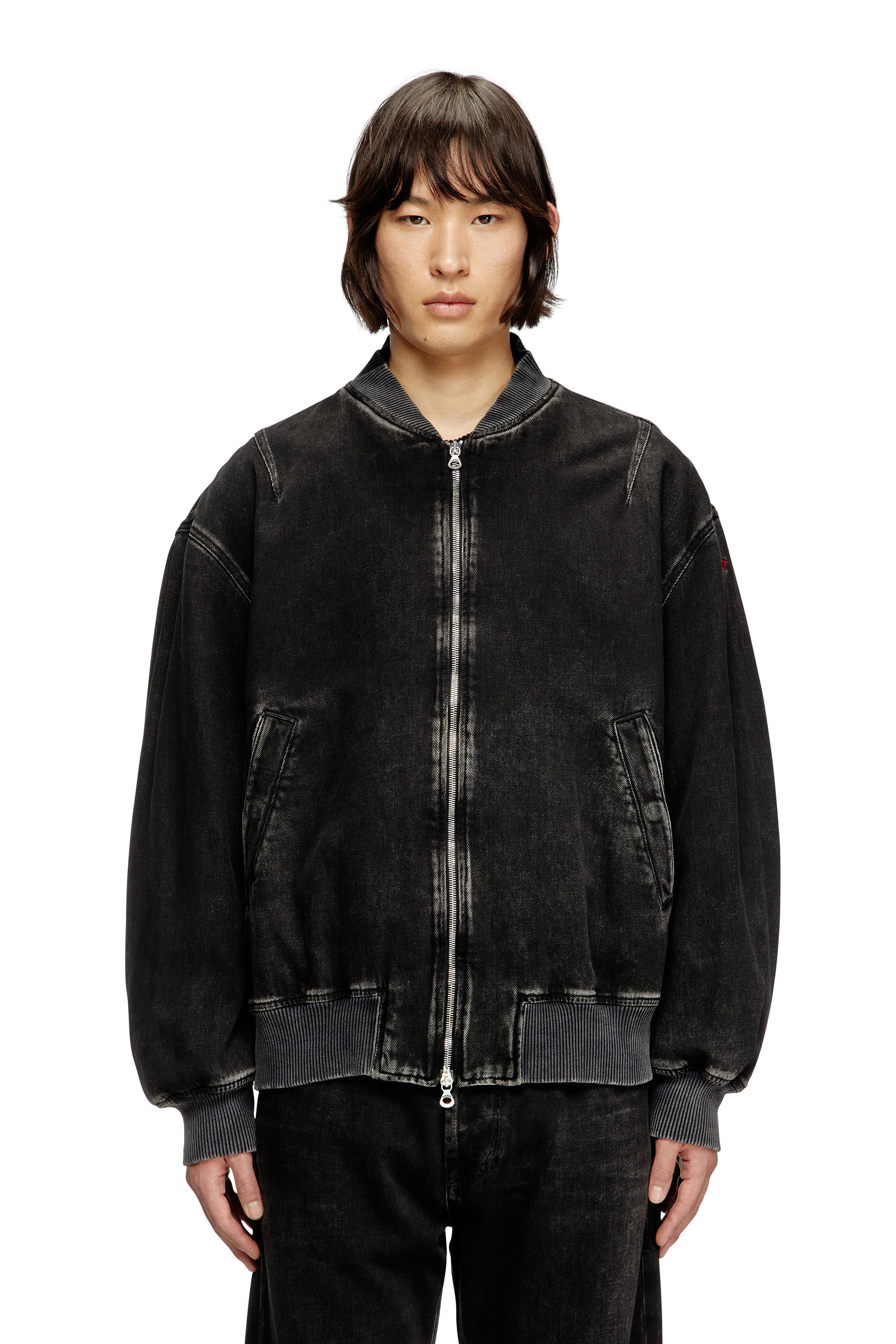 Diesel - D-VINZ, Man's Bomber jacket in clean-wash denim in Black - 1