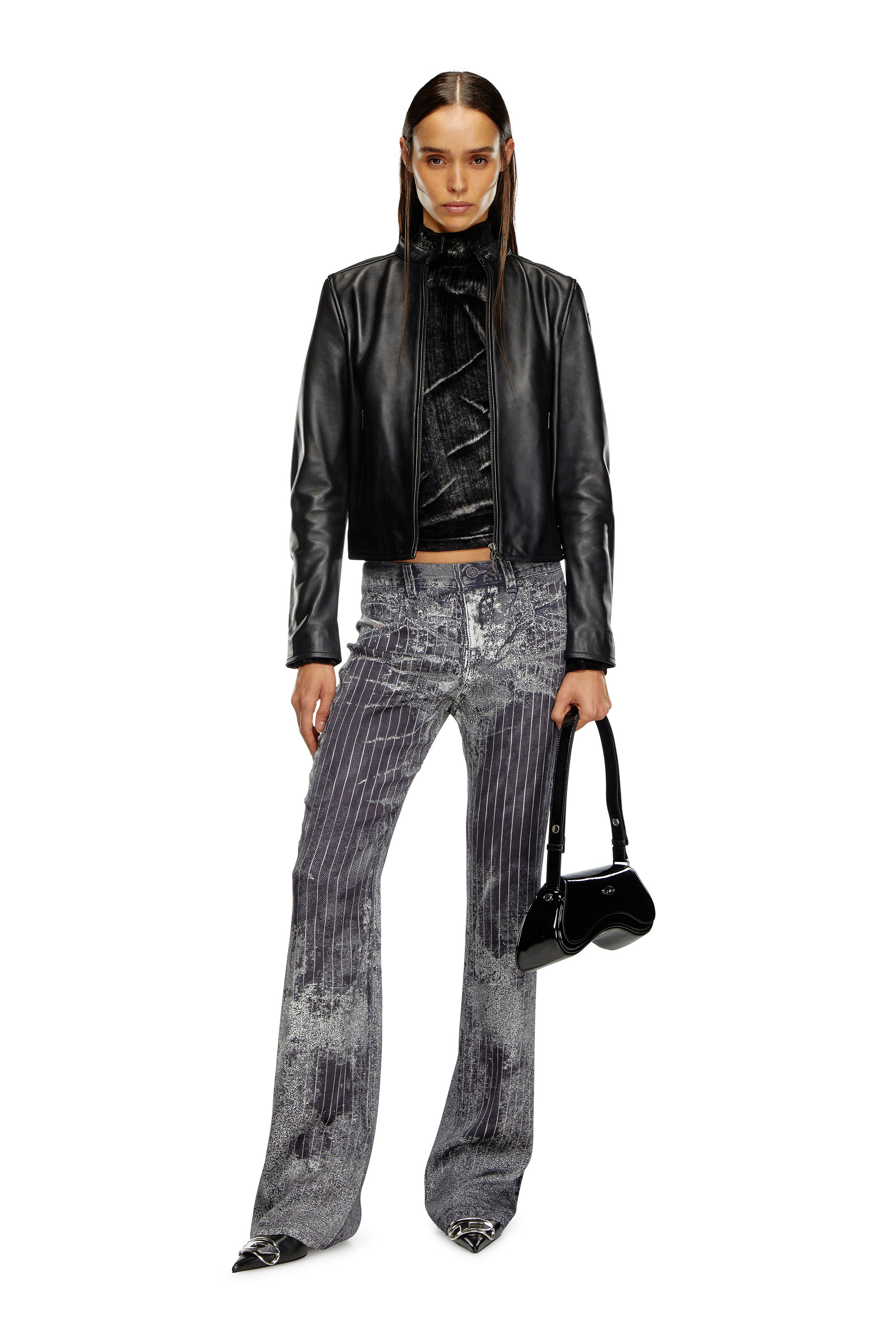 Diesel - L-AYLA, Damen Bikerjacke aus Leder mit Logo-Prägung in Schwarz - 1