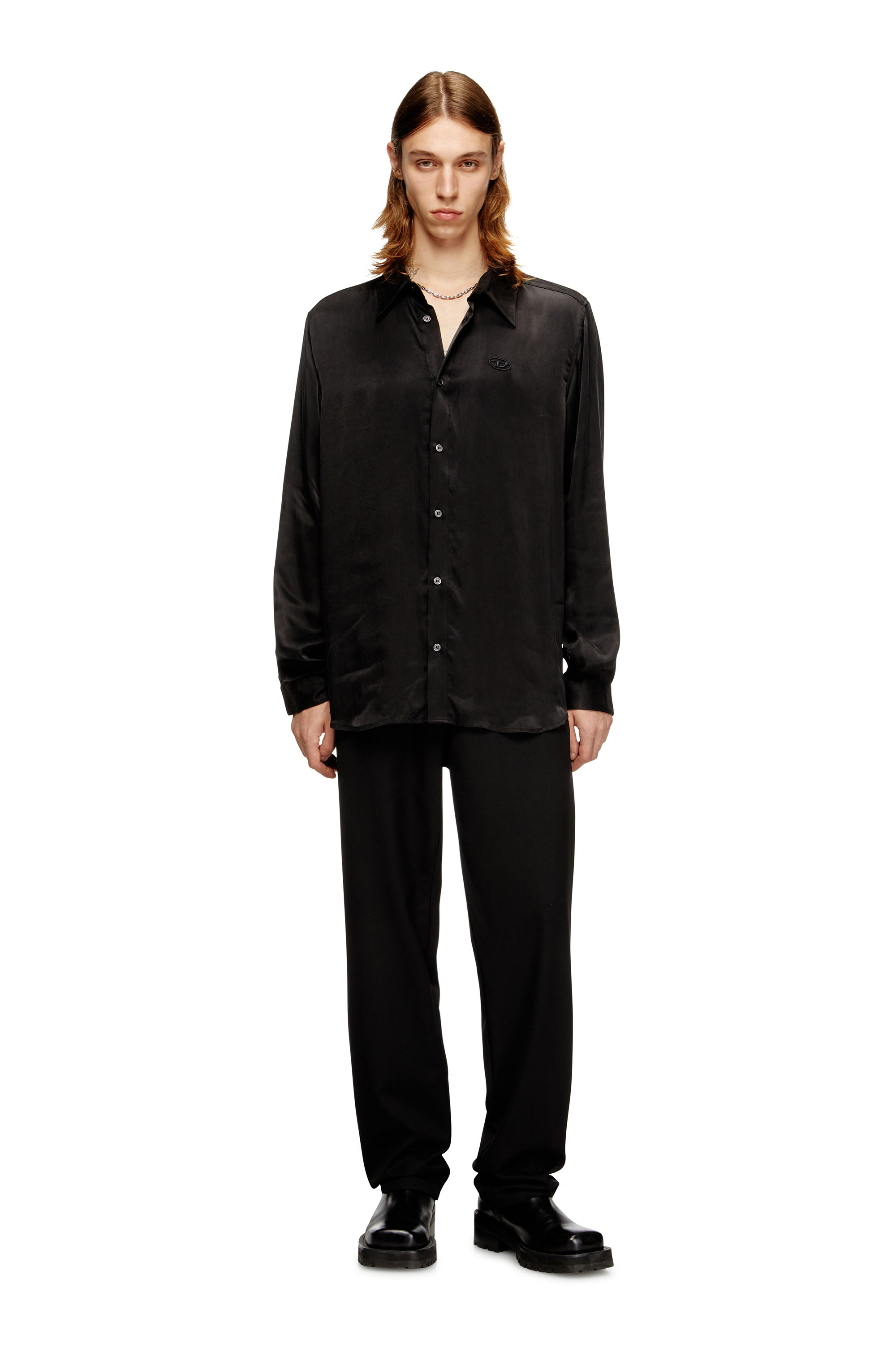 Diesel - S-SIMPLY-AJFU, Herren Hemd aus Cupro mit eingesticktem Logo in null - 2