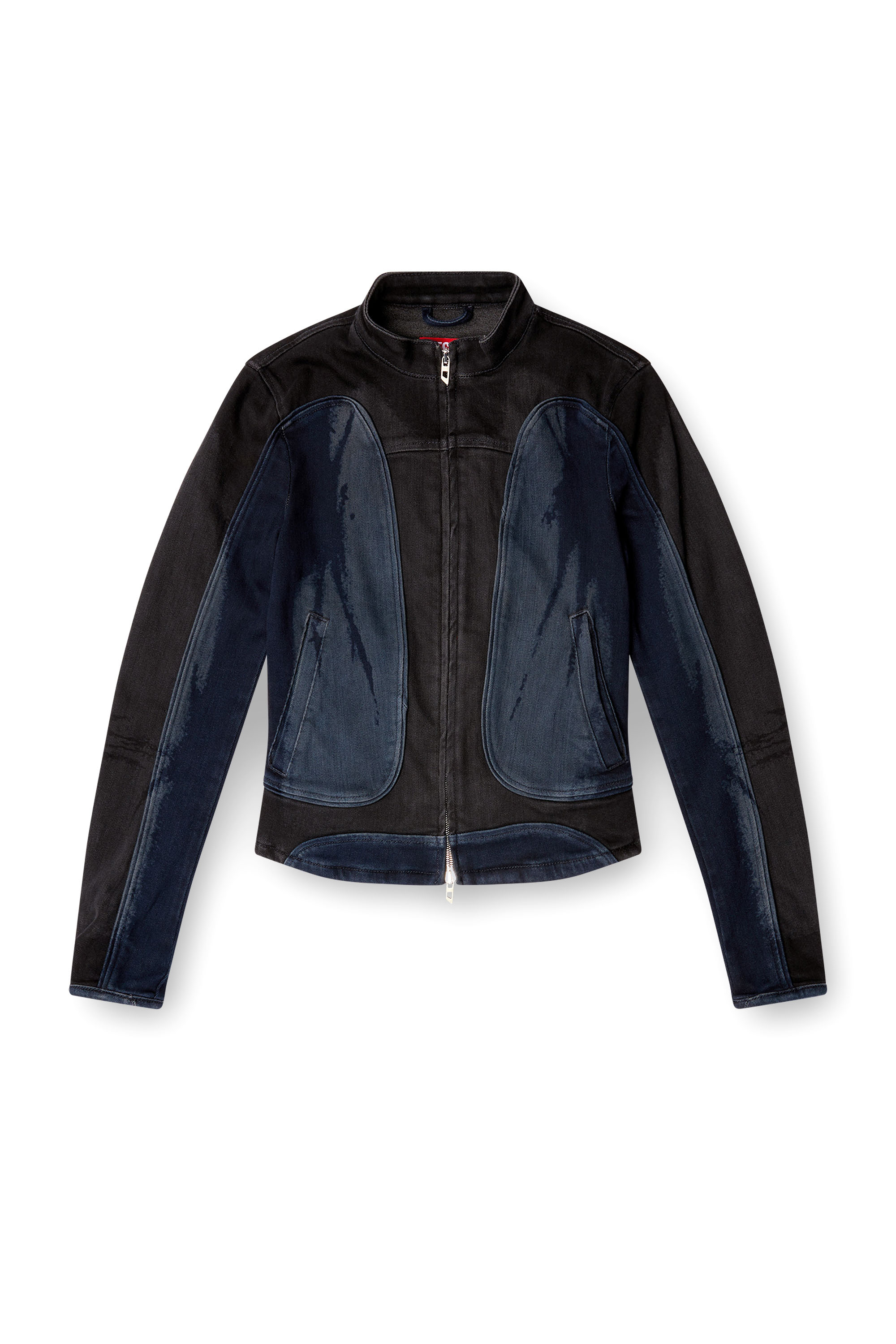 Diesel - DE-MORNY-S, Damen Bikerjacke aus zweifarbigem Denim in Schwarz/Blau - 3