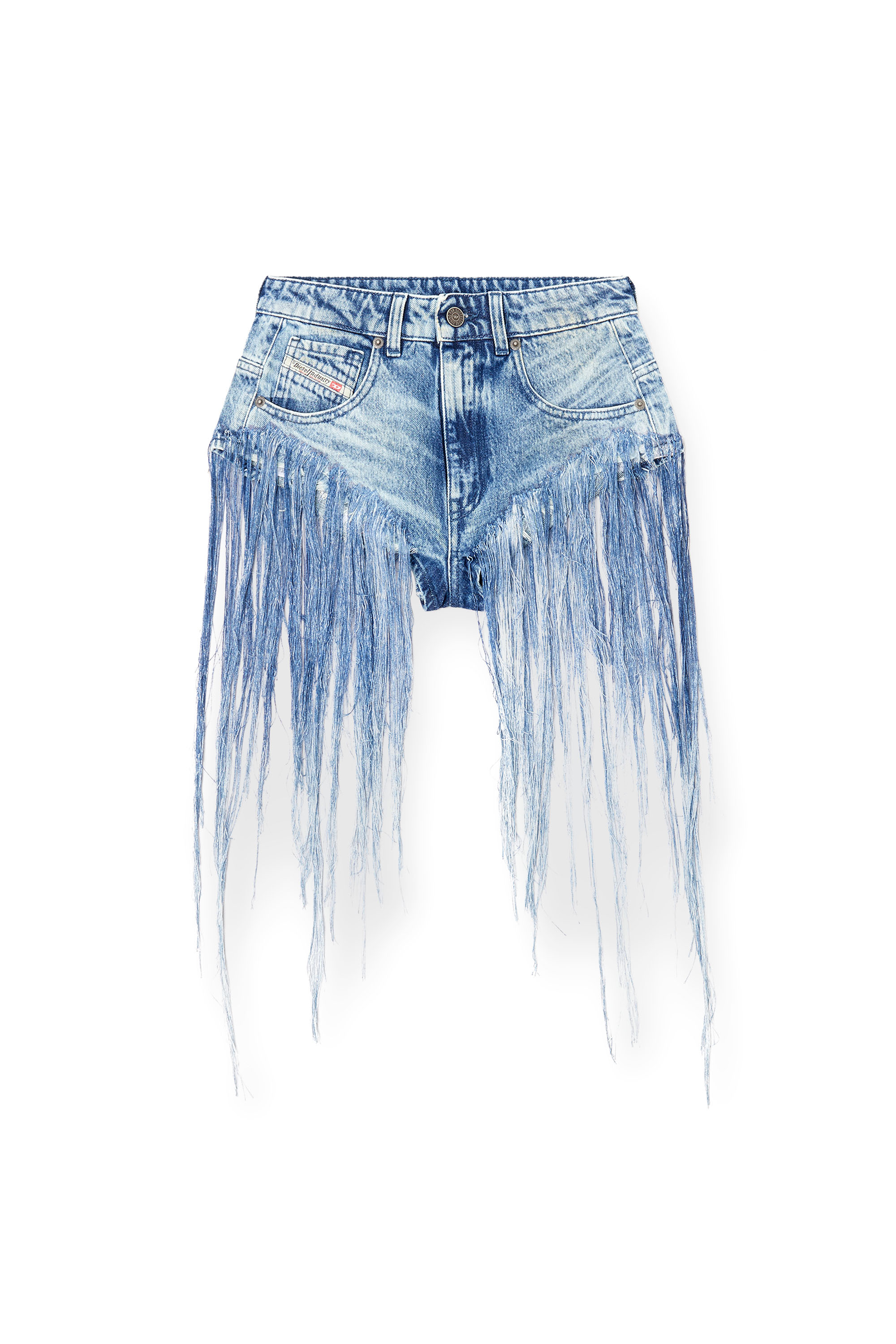 Diesel - DE-JIZZ-FSG, Damen Shorts aus vielgetragenem ausgefranstem Denim in Mittelblau - 3