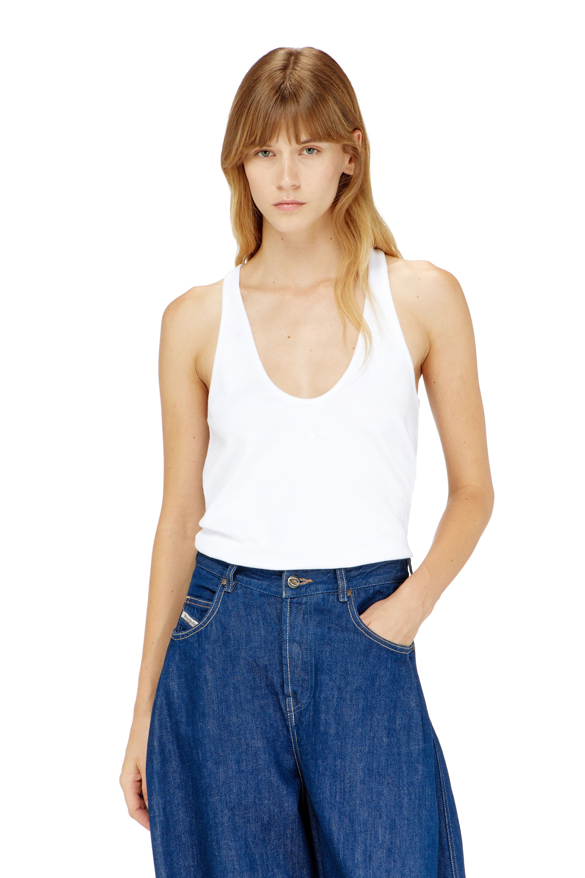 Diesel - T-IPSYA-LKDS, Damen Geripptes Tanktop mit Oval D in Wei&szlig; - 1